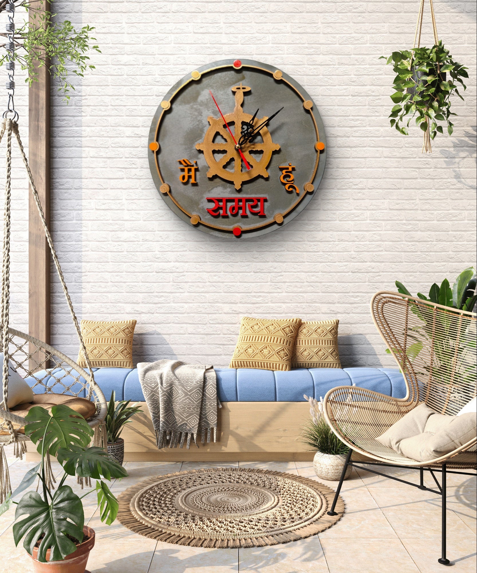 Main Samay Hu – Hand-Carved Wooden Wall Clock Inspired by the Mahabharata