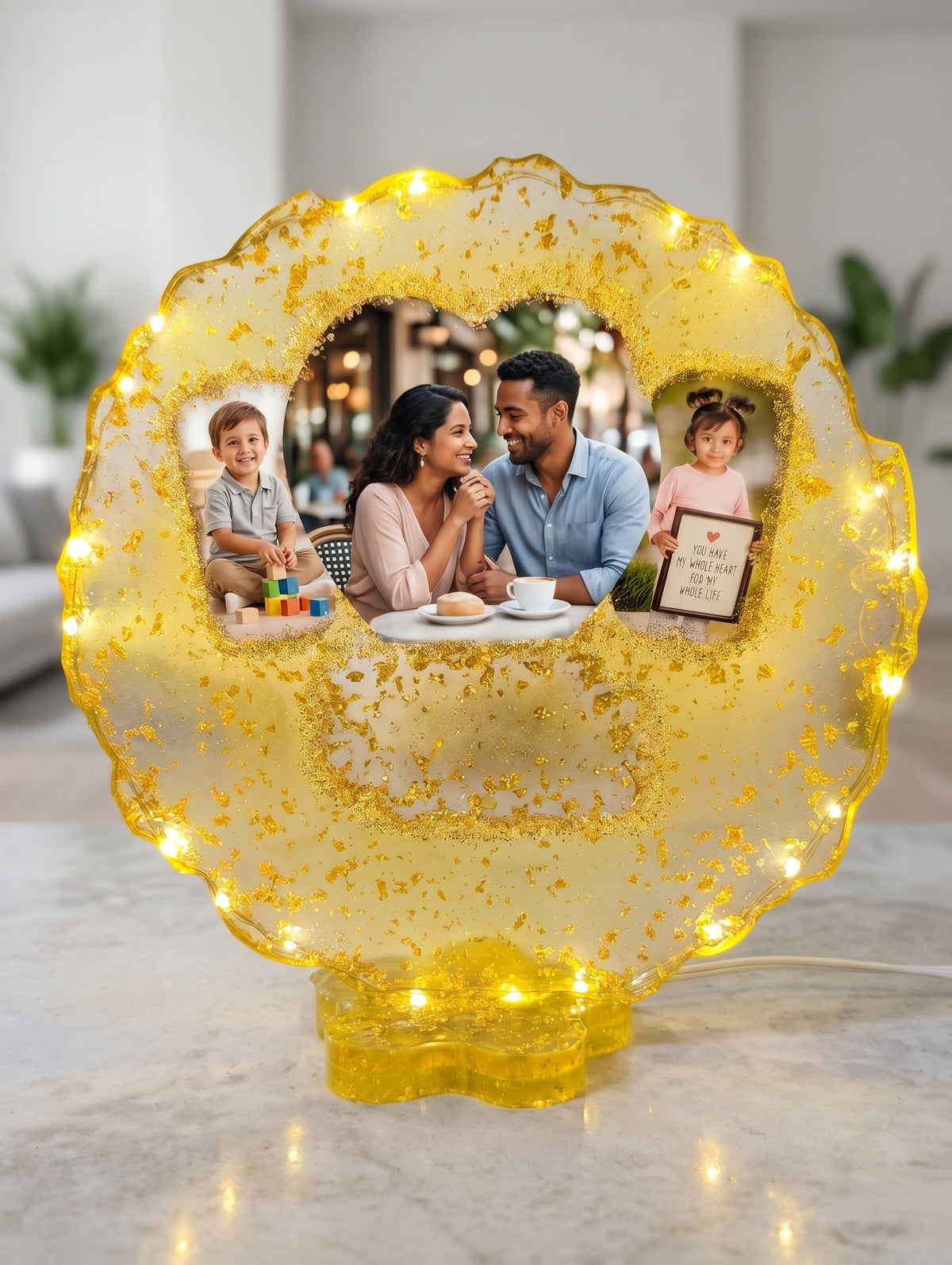 Custom Light-Up Resin Photo Display | Romantic Anniversary & Family Gift Frame