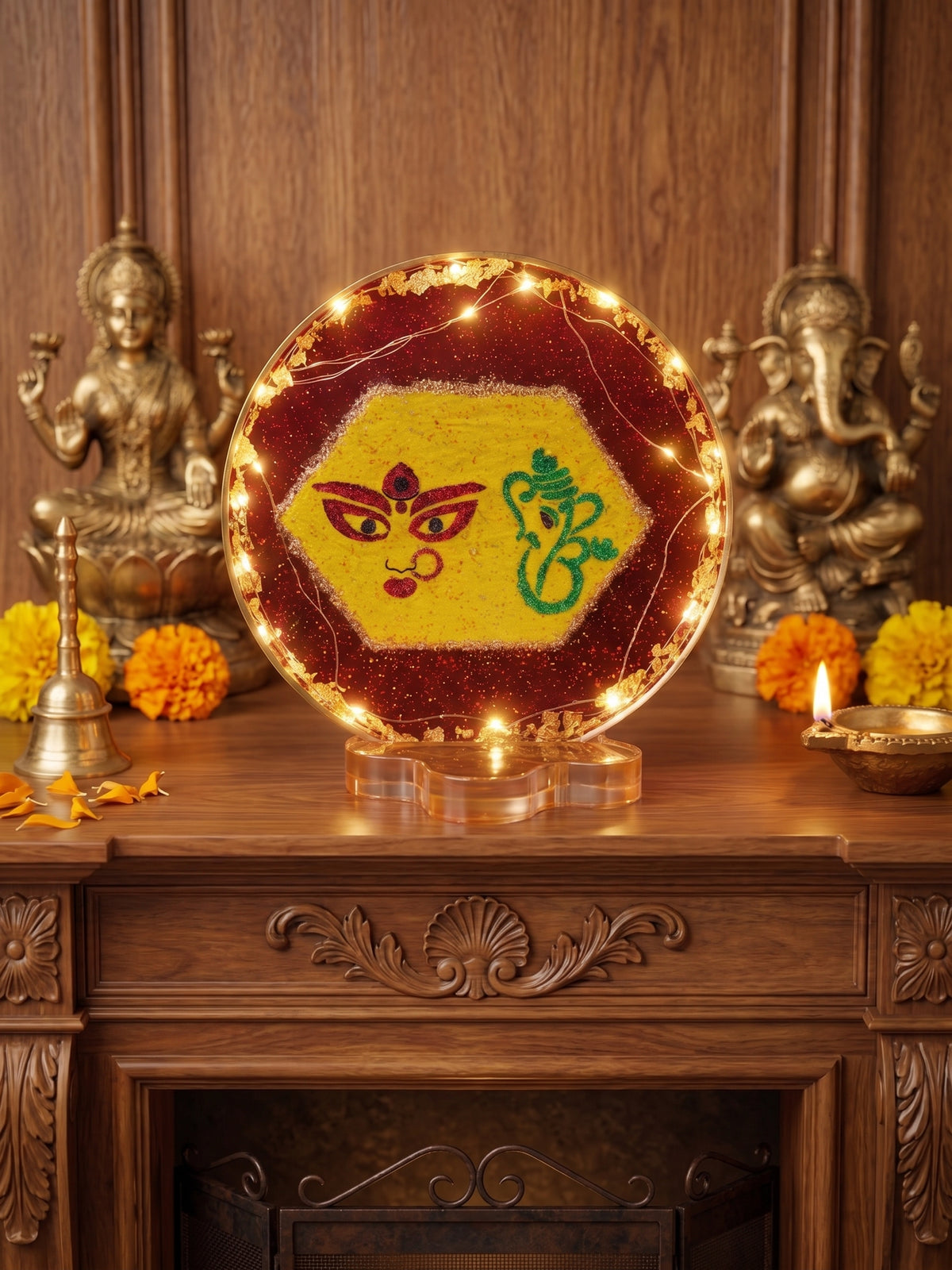 Light-Up Lakshmi Ganesha Epoxy Resin Display | LED Mandir Decor