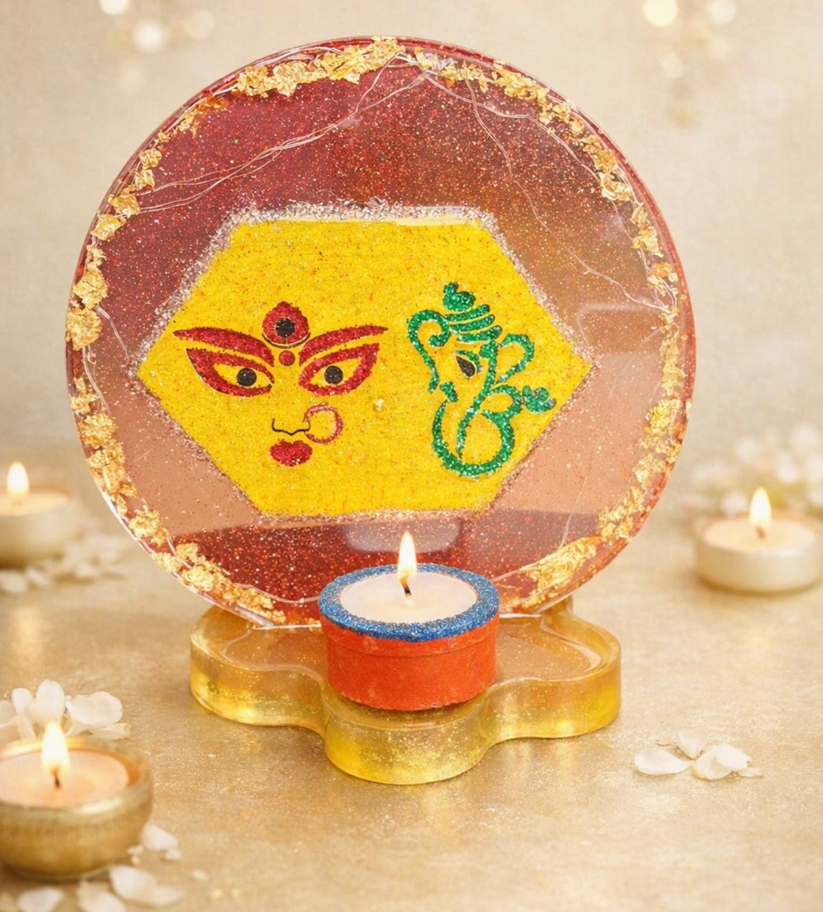Light-Up Lakshmi Ganesha Epoxy Resin Display | LED Mandir Decor