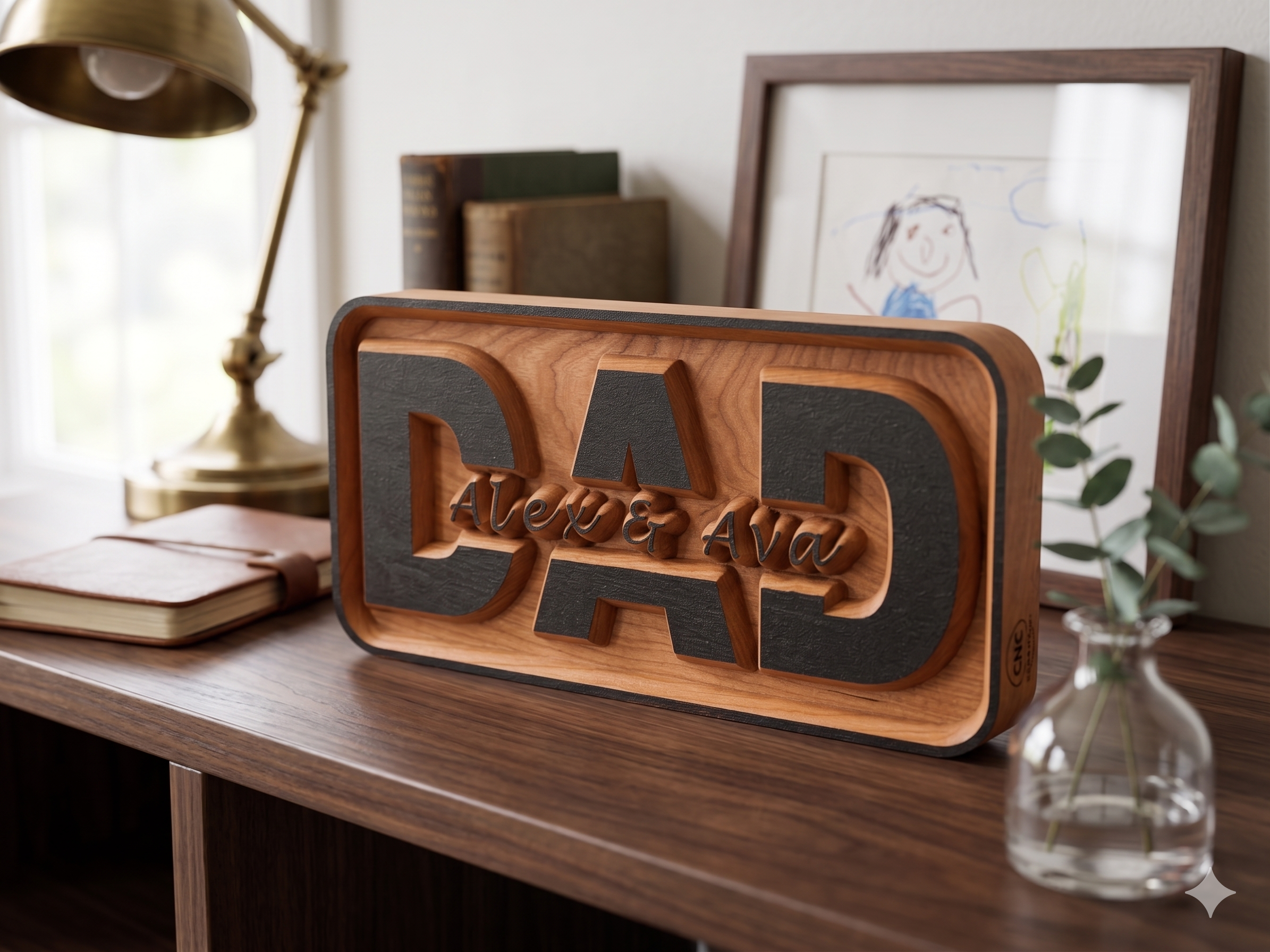 Personalized Engraved Wood Dad Sign, Custom Dad Sign for Father's Day with names of Kids