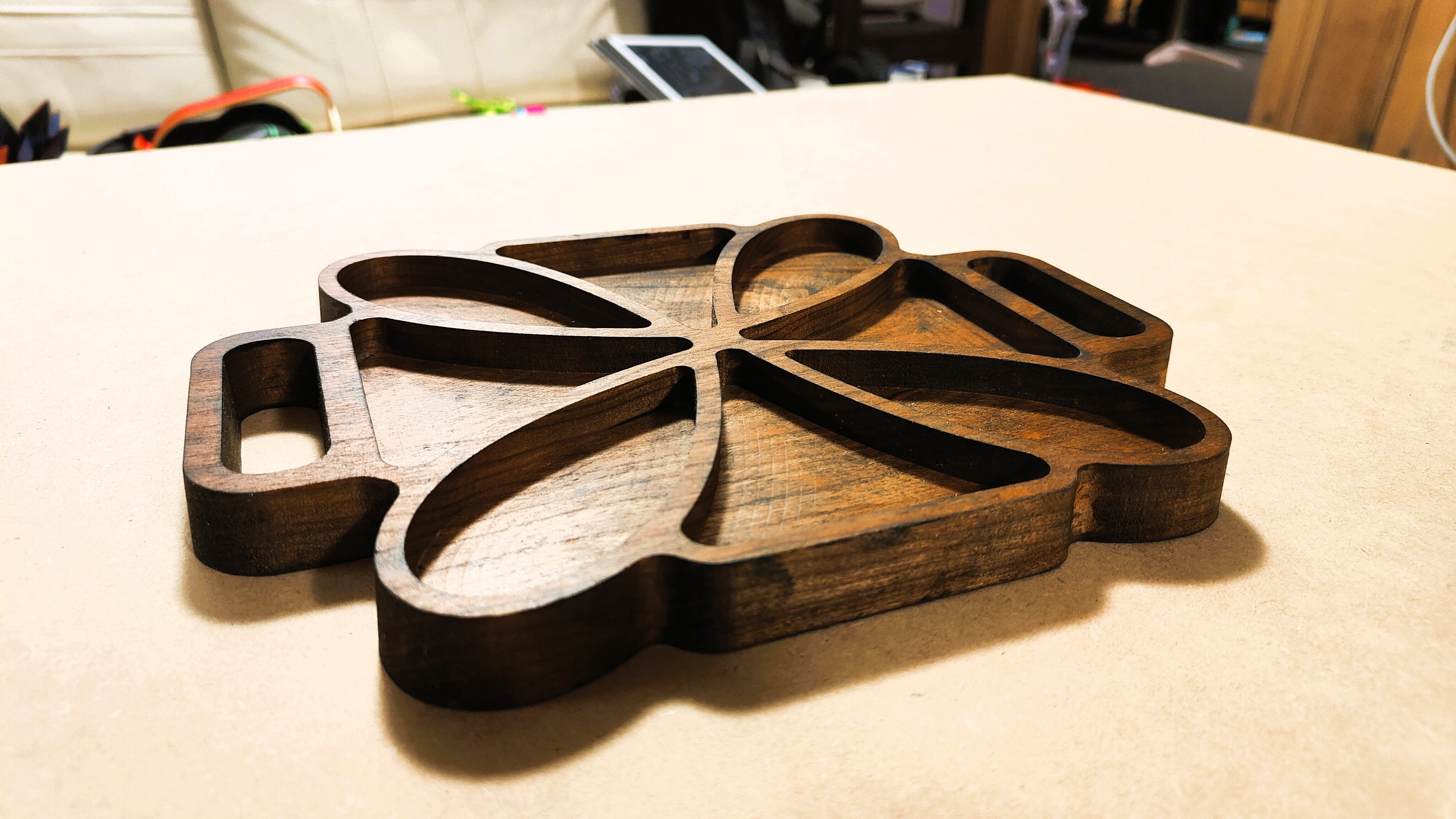 Square Oct-Part Blossom Tray with handles, Handmade USA - Free Engraving (MSTRAY011)