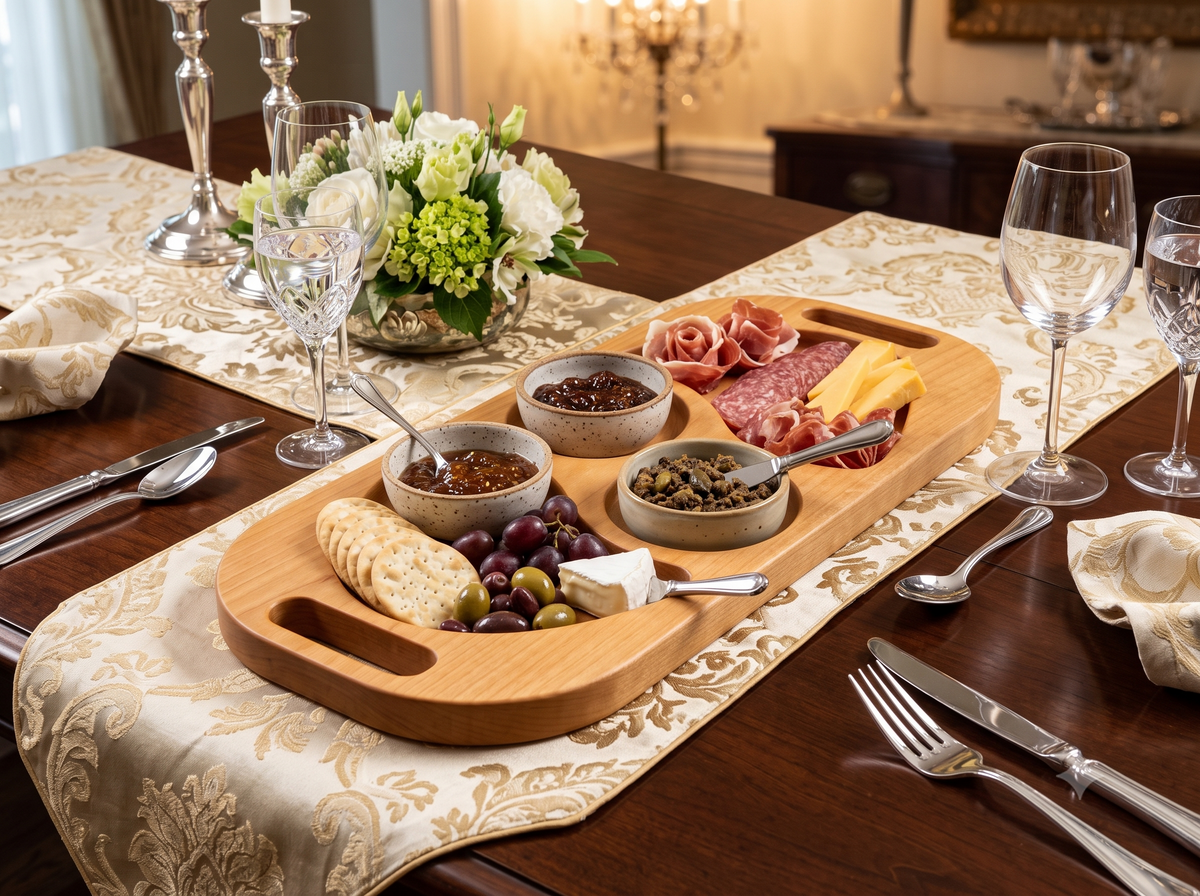 Artisan Hardwood Multi‑Section Tray – Carved Serving Platter for Appetizers & Dry Fruits