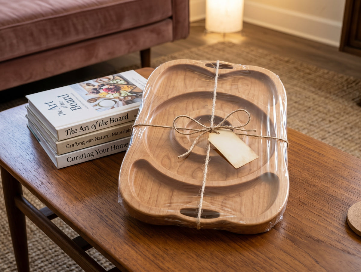 Artisan Wooden Compartment Tray – Hand‑Carved Oval Platter for Appetizers & Dry Fruits