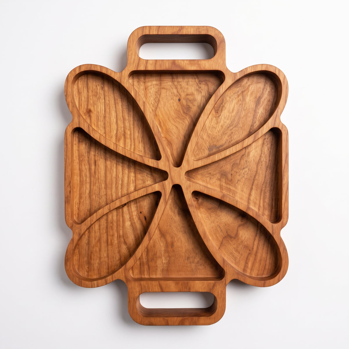Artisan Wooden Petal‑Style Serving Tray – Multi‑Section Snack & Appetizer Platter