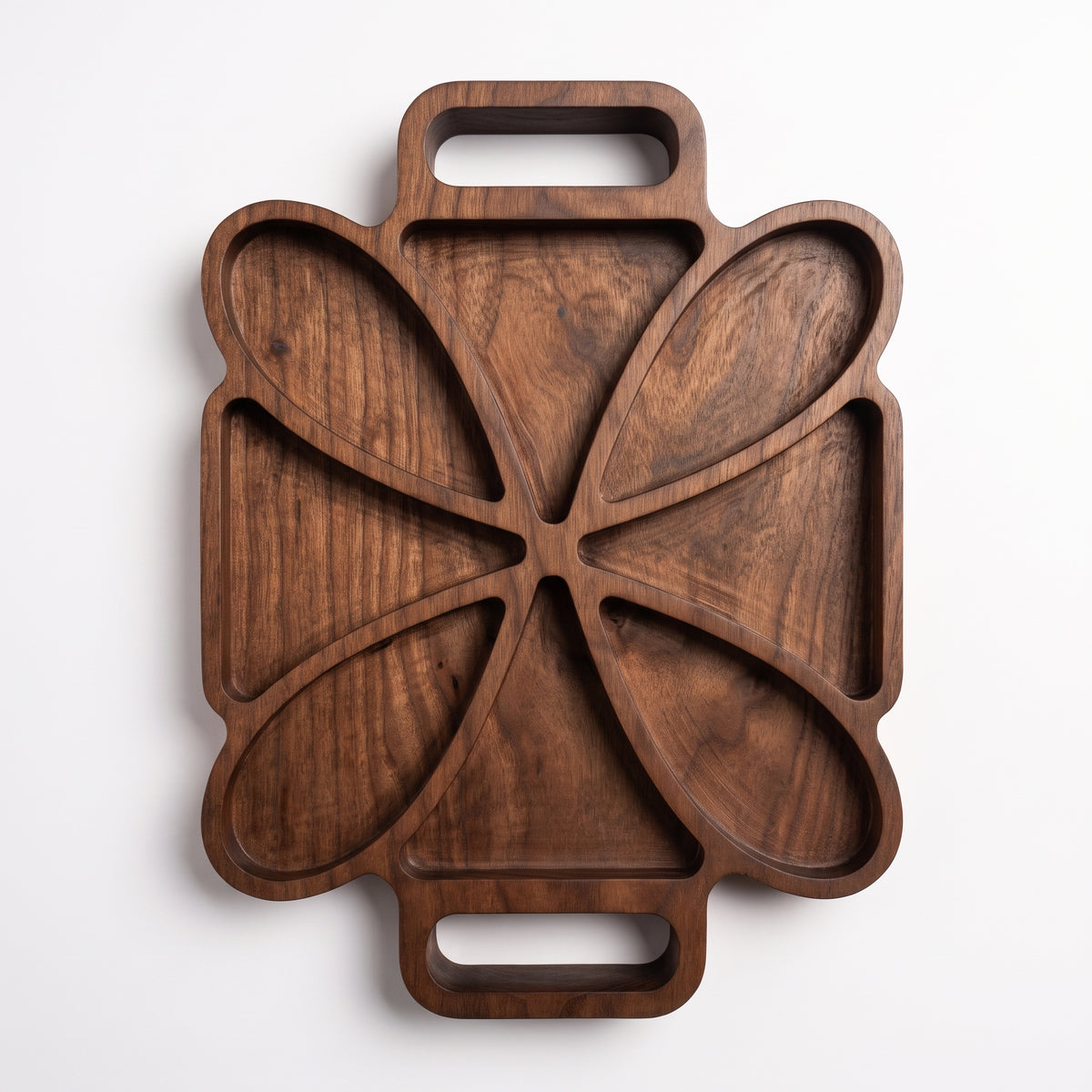 Artisan Wooden Petal‑Style Serving Tray – Multi‑Section Snack & Appetizer Platter