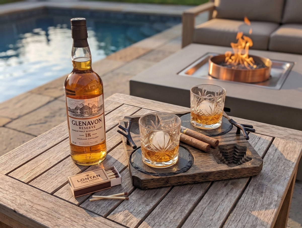 Artisan Cigar & Whisky Pairing Tray – Dual Glass Holder and Cigar Rests