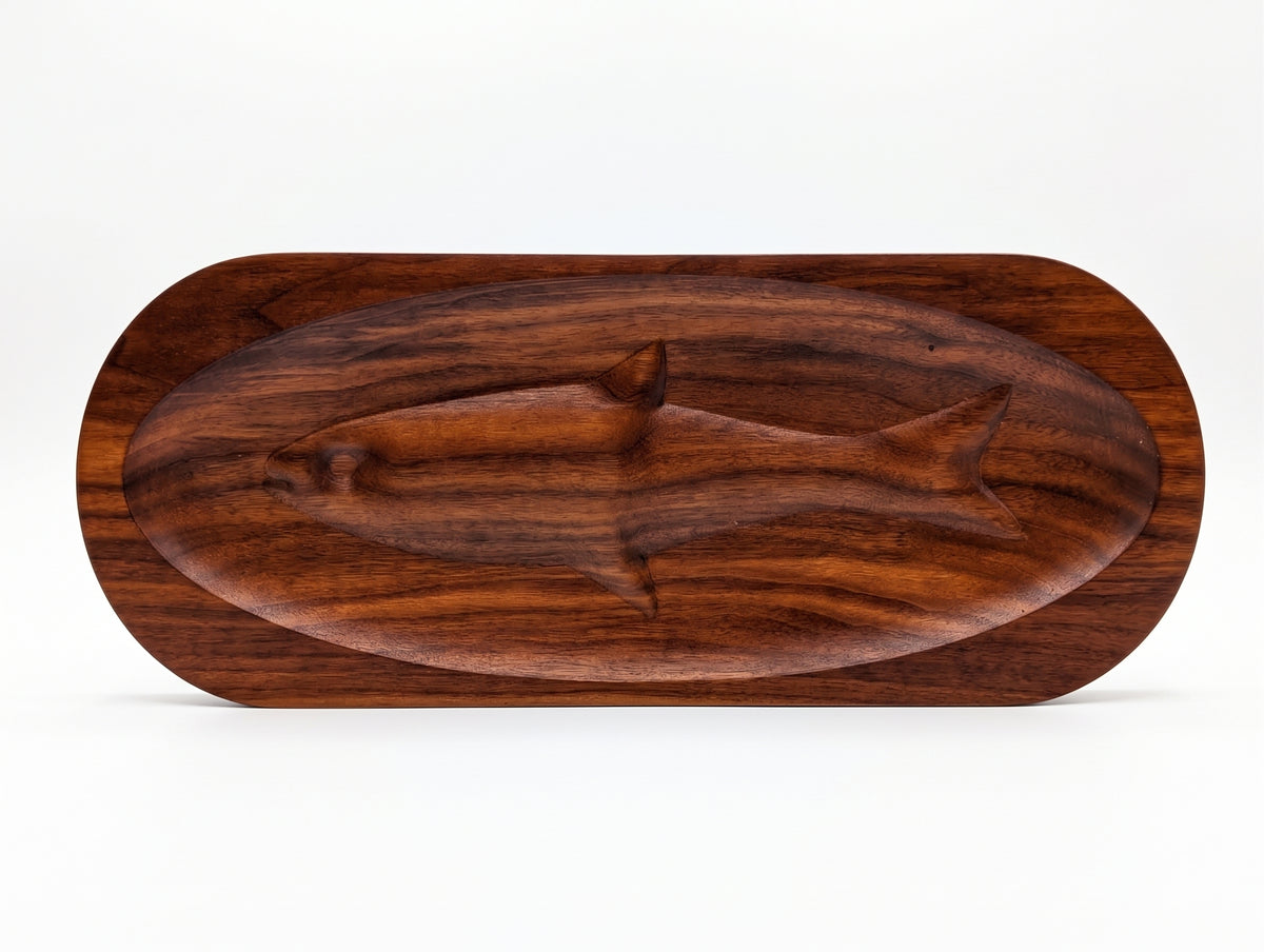 Handcrafted Long Wooden Fish Serving Tray – Premium Carved Platter for Whole Fish Presentation