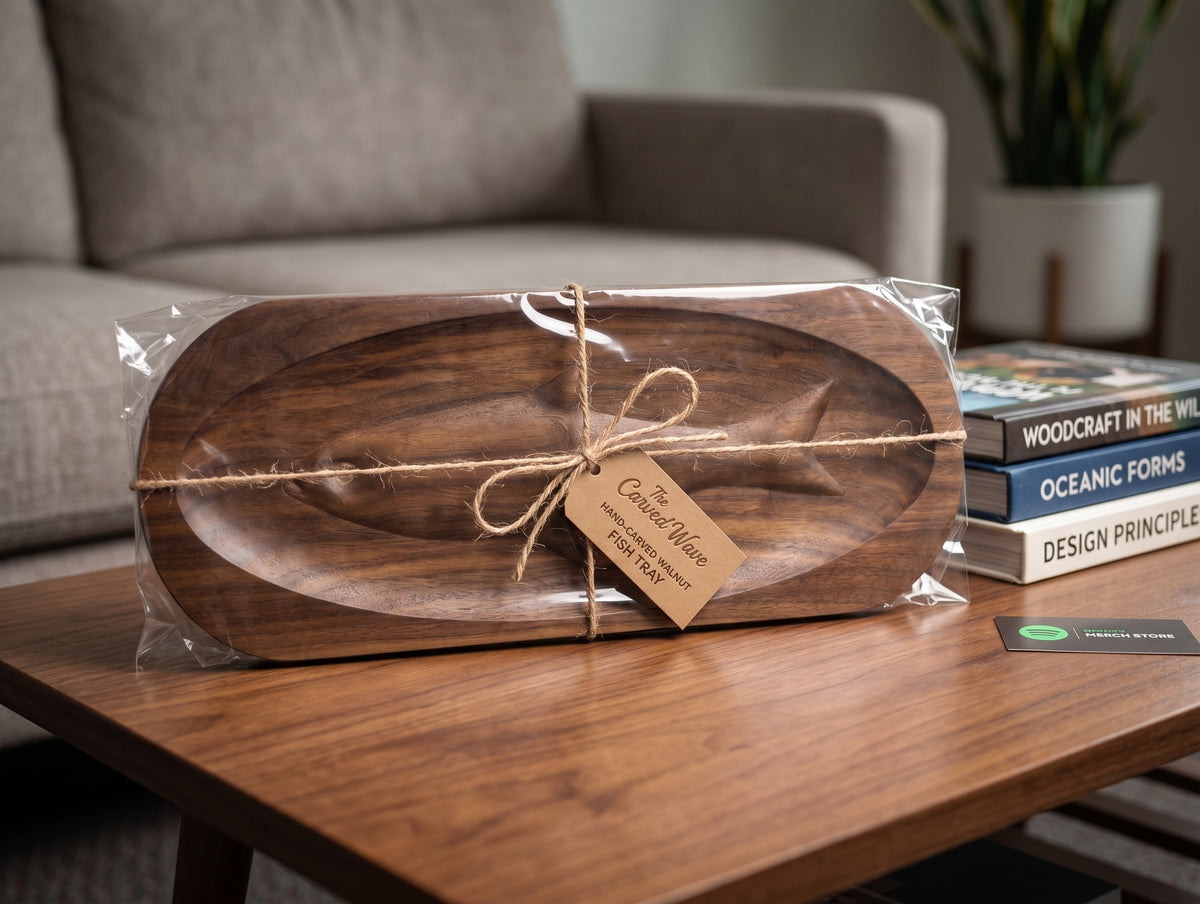 Handcrafted Long Wooden Fish Serving Tray – Premium Carved Platter for Whole Fish Presentation