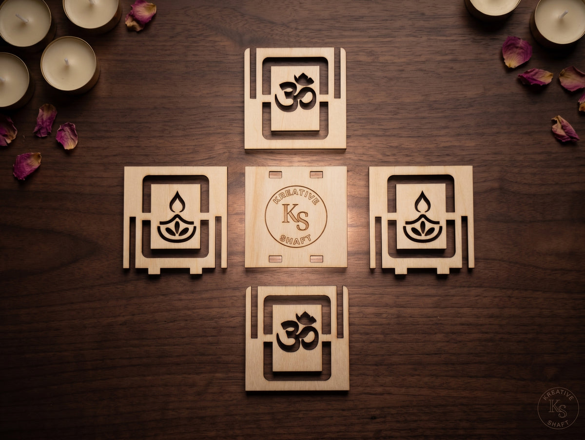 Handcrafted Diwali Tea Light Box – 2-Inch Wooden Cube with Spiritual Designs