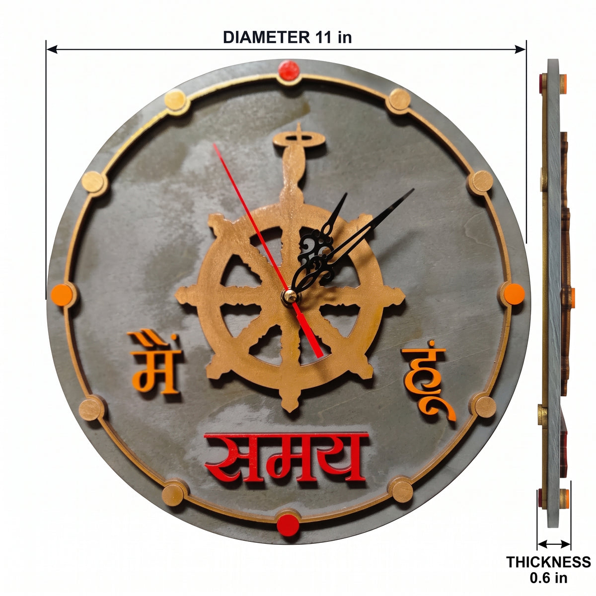 Main Samay Hu – Wooden Carved Wall Clock Inspired by the Mahabharata