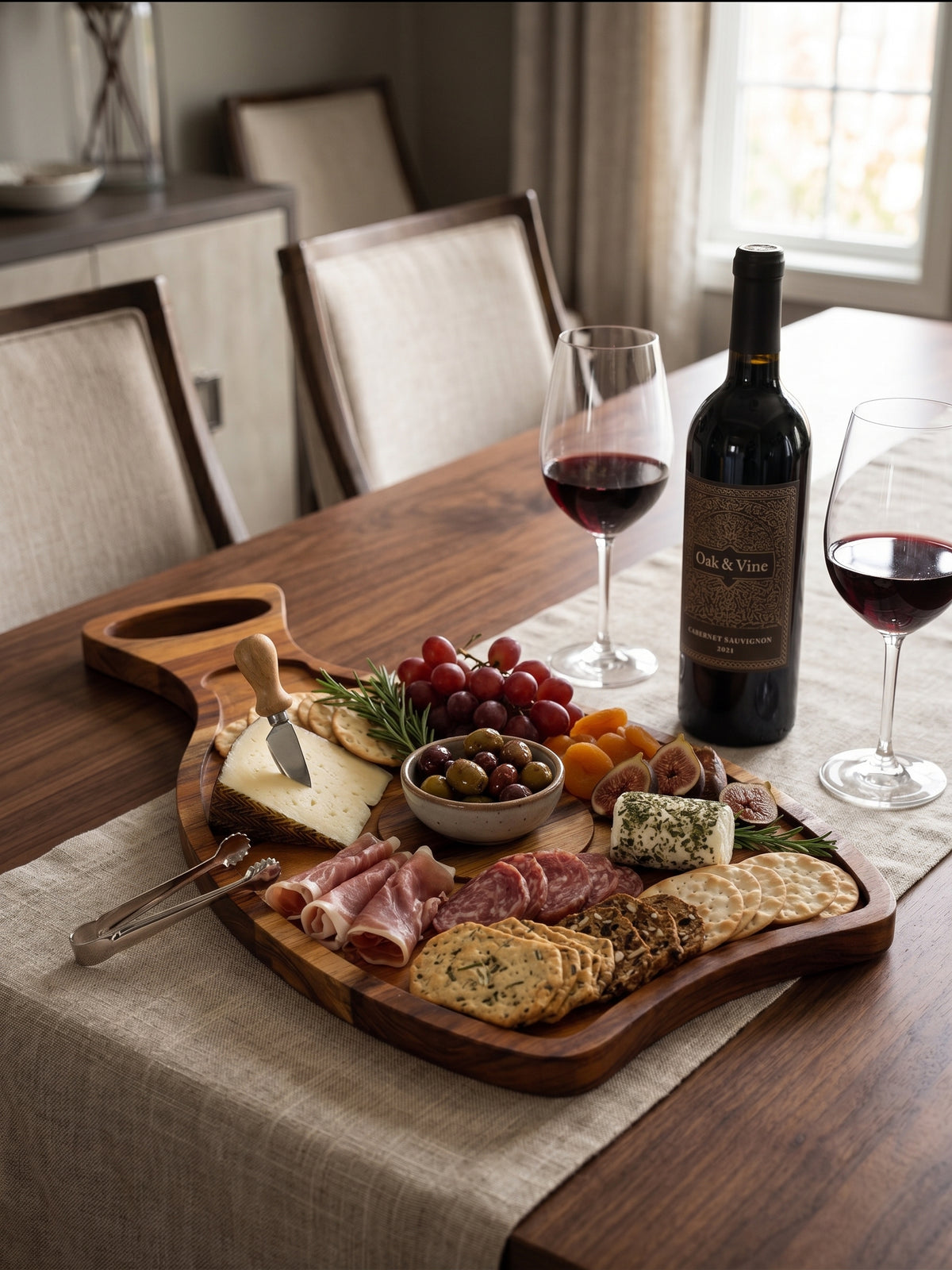 Wooden Serving Tray with Bowl Recesses – Handmade Charcuterie Board for Entertaining