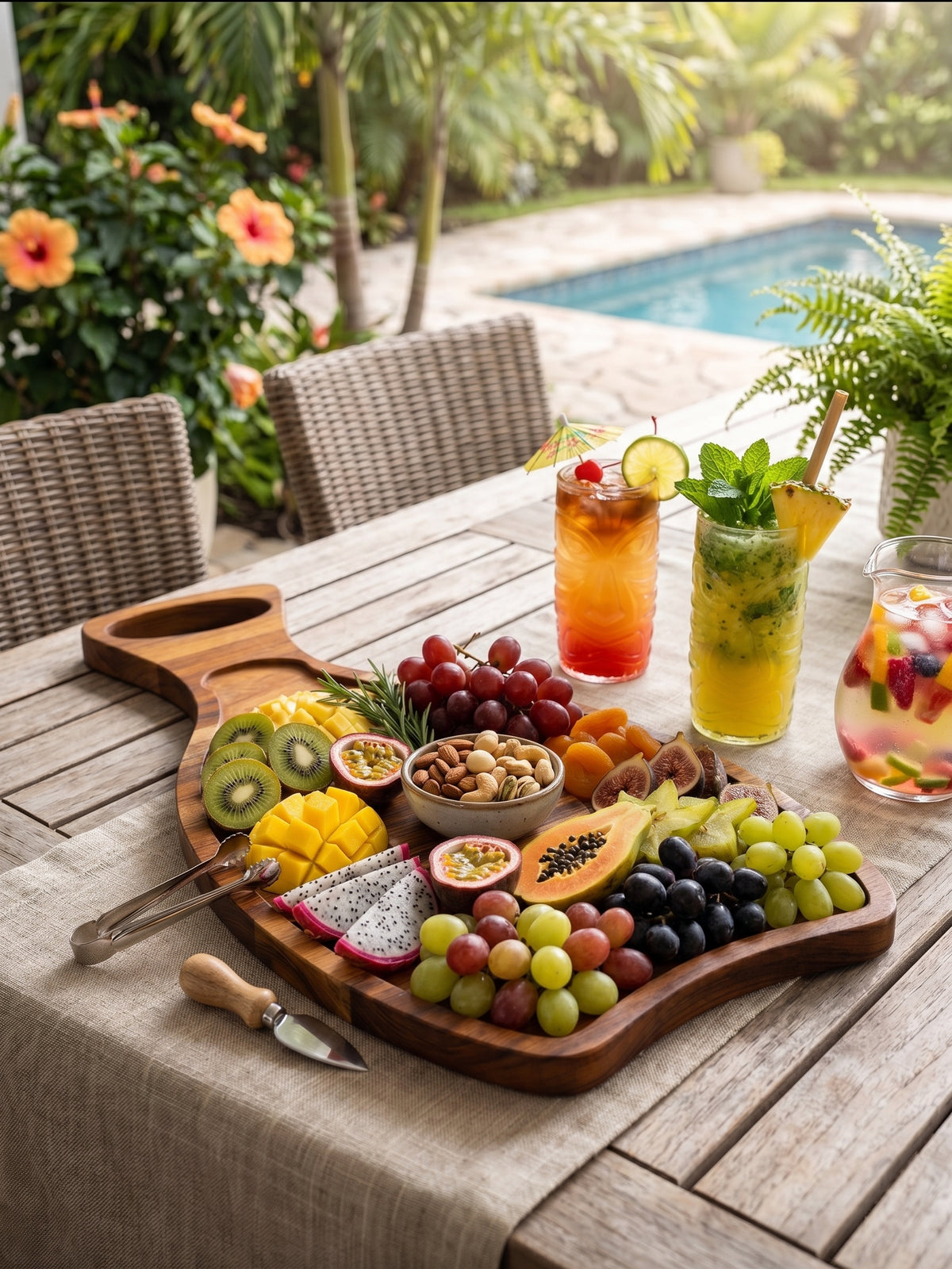 Wooden Serving Tray with Bowl Recesses – Handmade Charcuterie Board for Entertaining