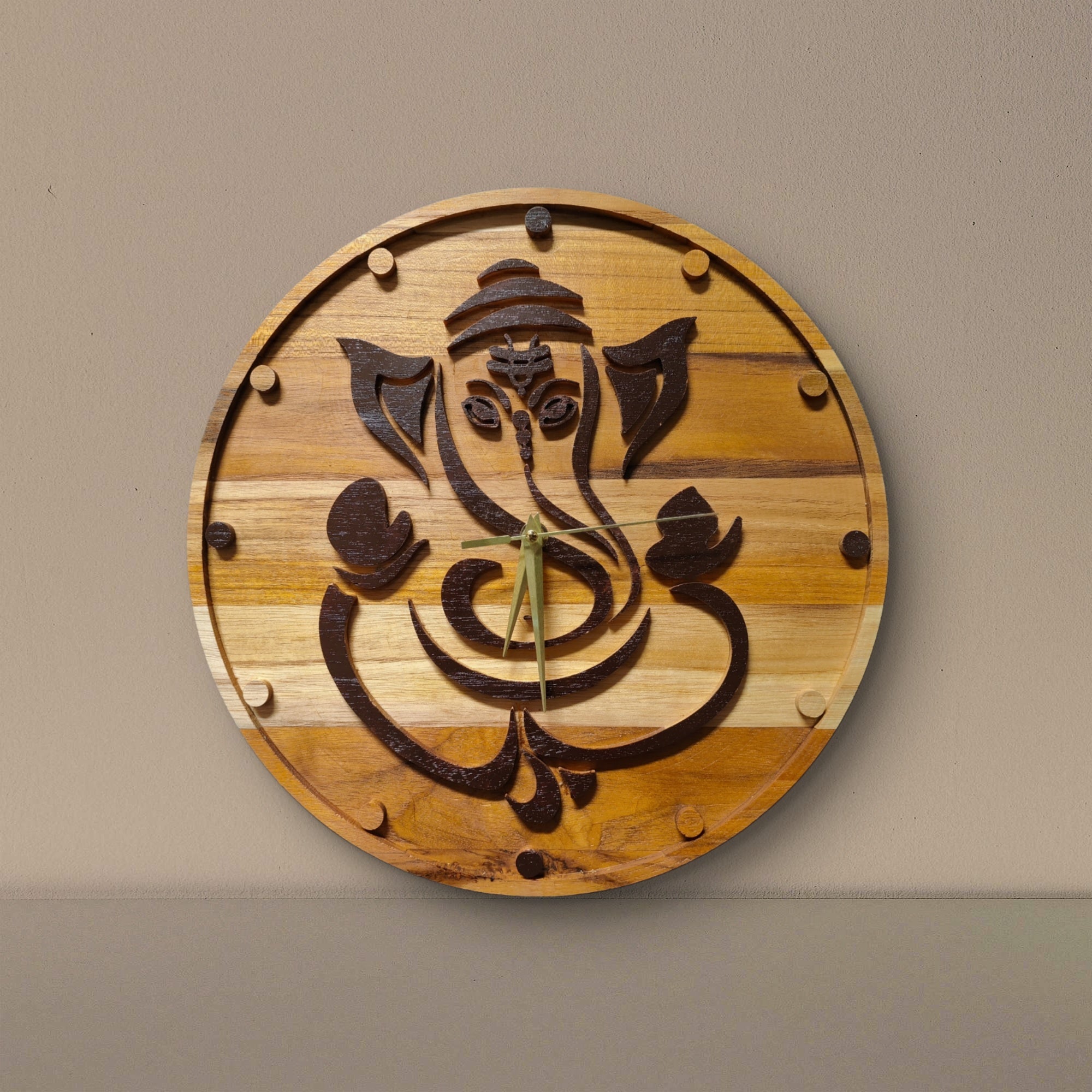 Timeless Blessings – Ganesh-Centered Wooden Wall Clock