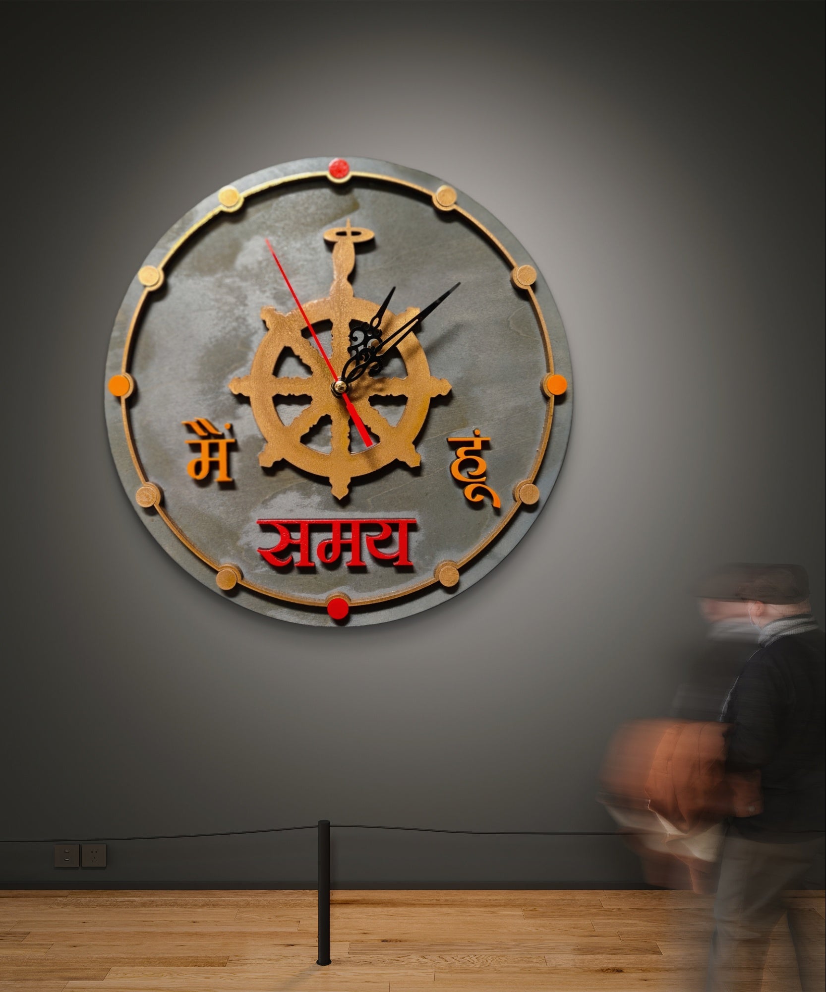 Main Samay Hu – Hand-Carved Wooden Wall Clock Inspired by the Mahabharata
