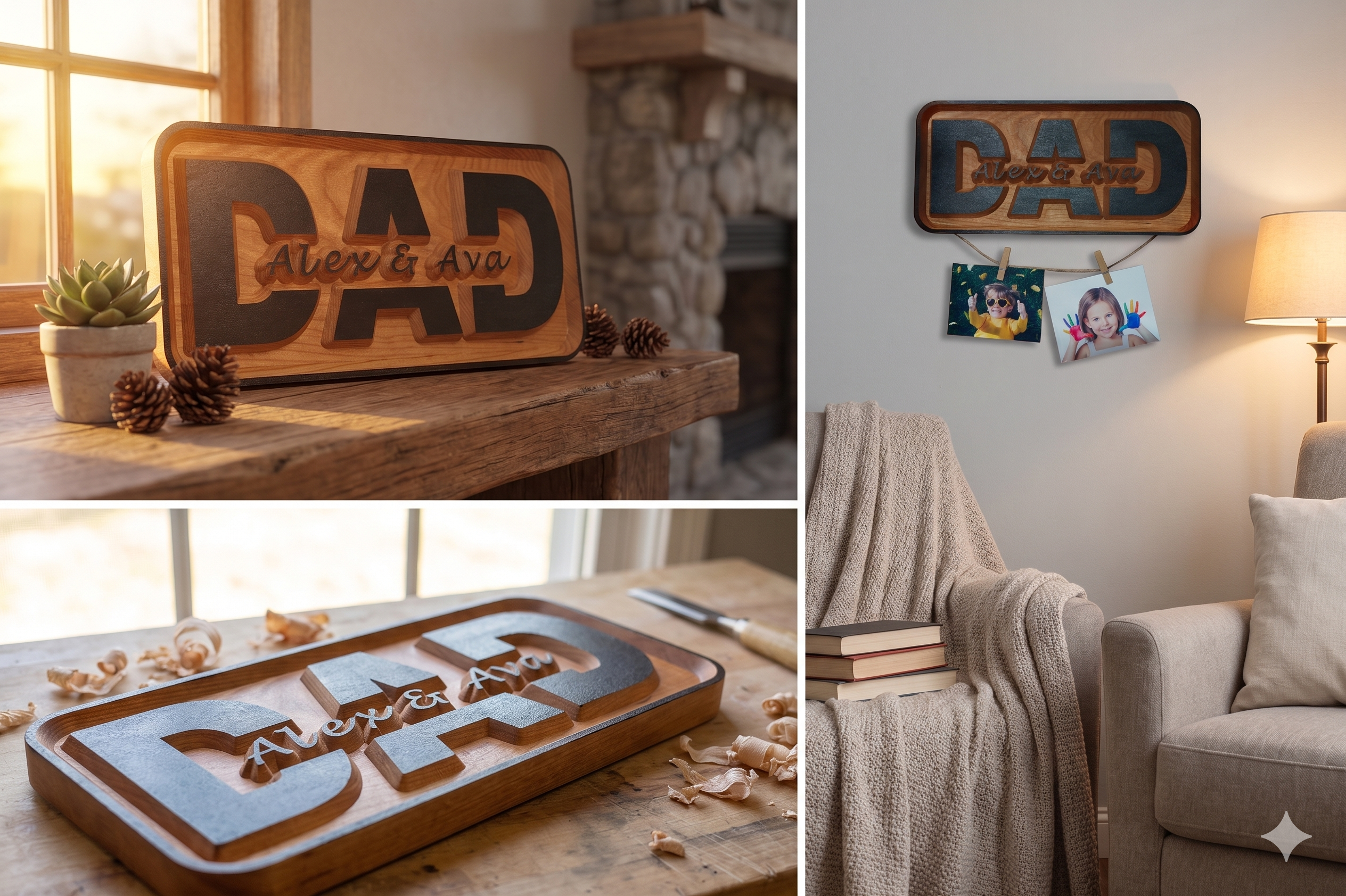 Personalized Engraved Wood Dad Sign, Custom Dad Sign for Father's Day with names of Kids