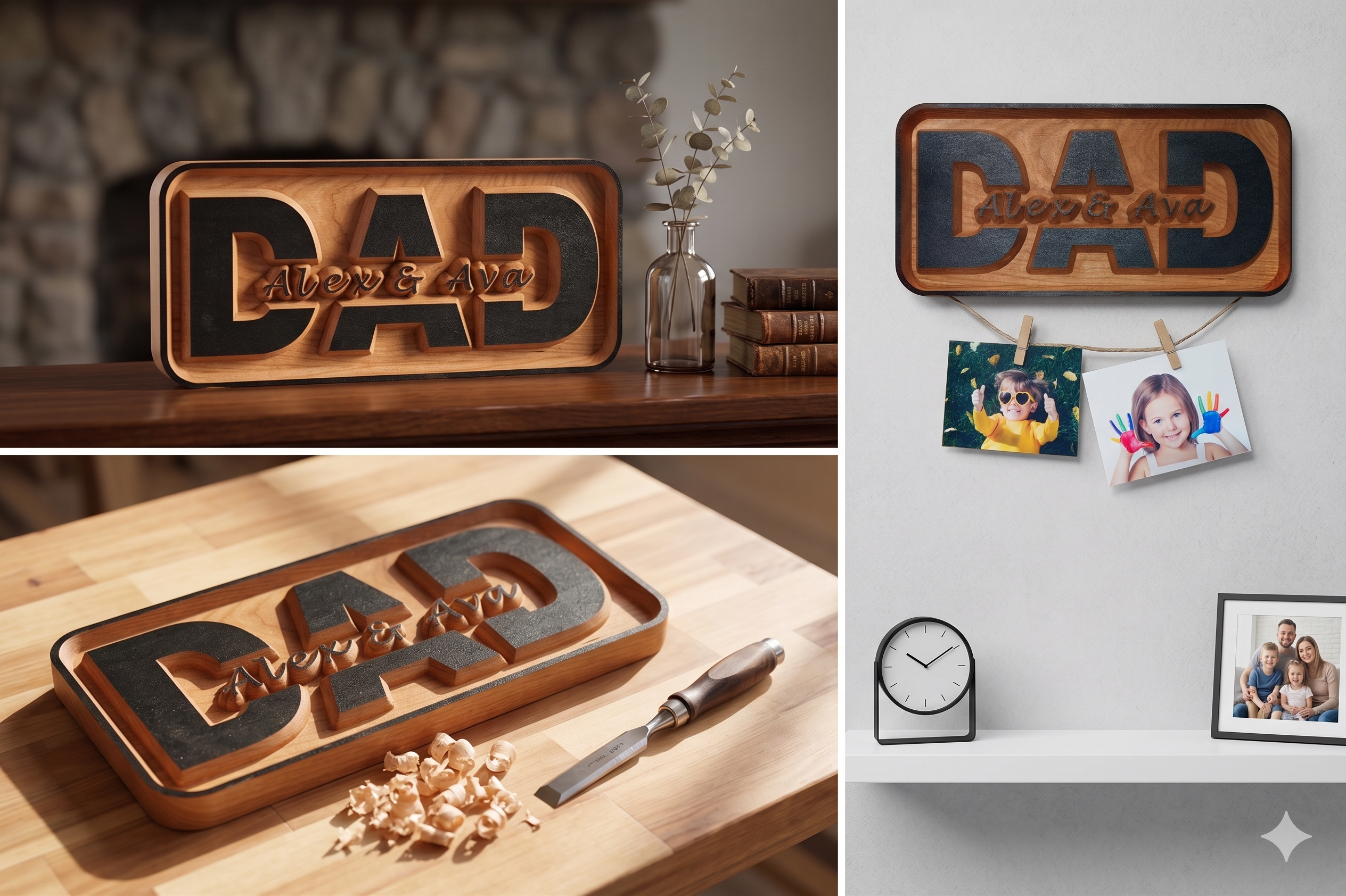 Personalized Engraved Wood Dad Sign, Custom Dad Sign for Father's Day with names of Kids