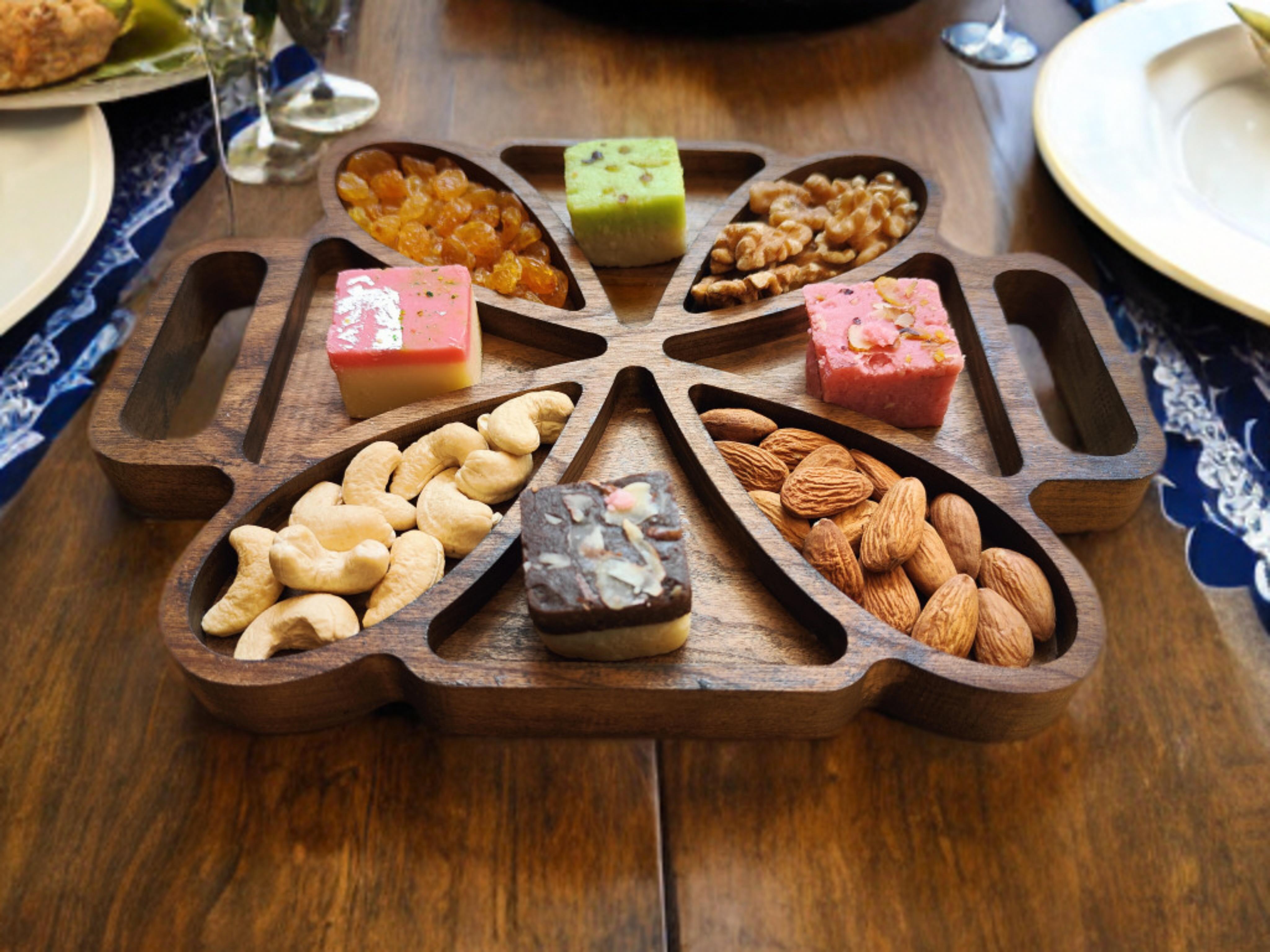 Handmade 8-part serving tray made with solid wood