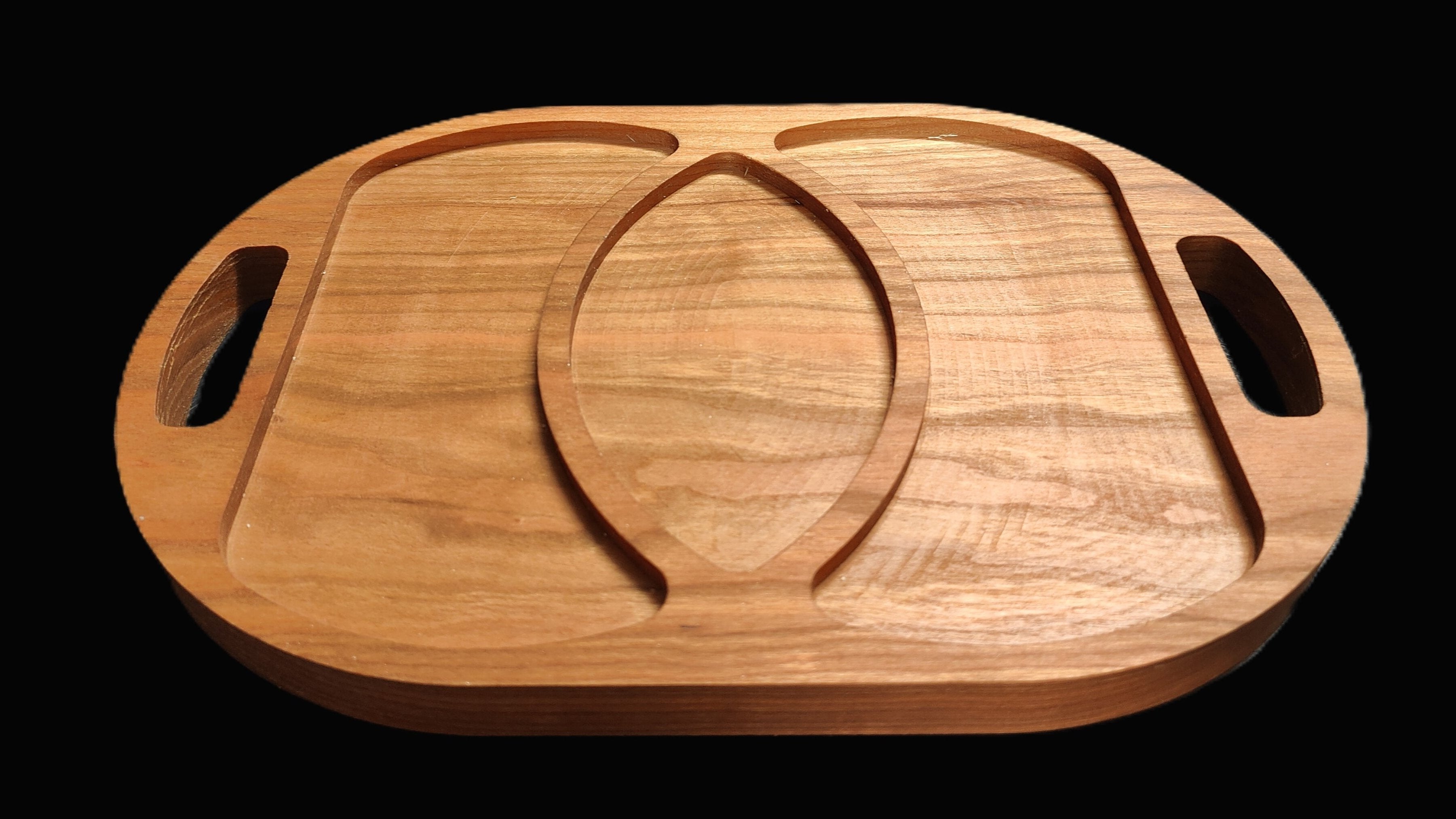 Handmade oval Serving Tray with 3 parts - made from natural hardwood (laser engraving available)