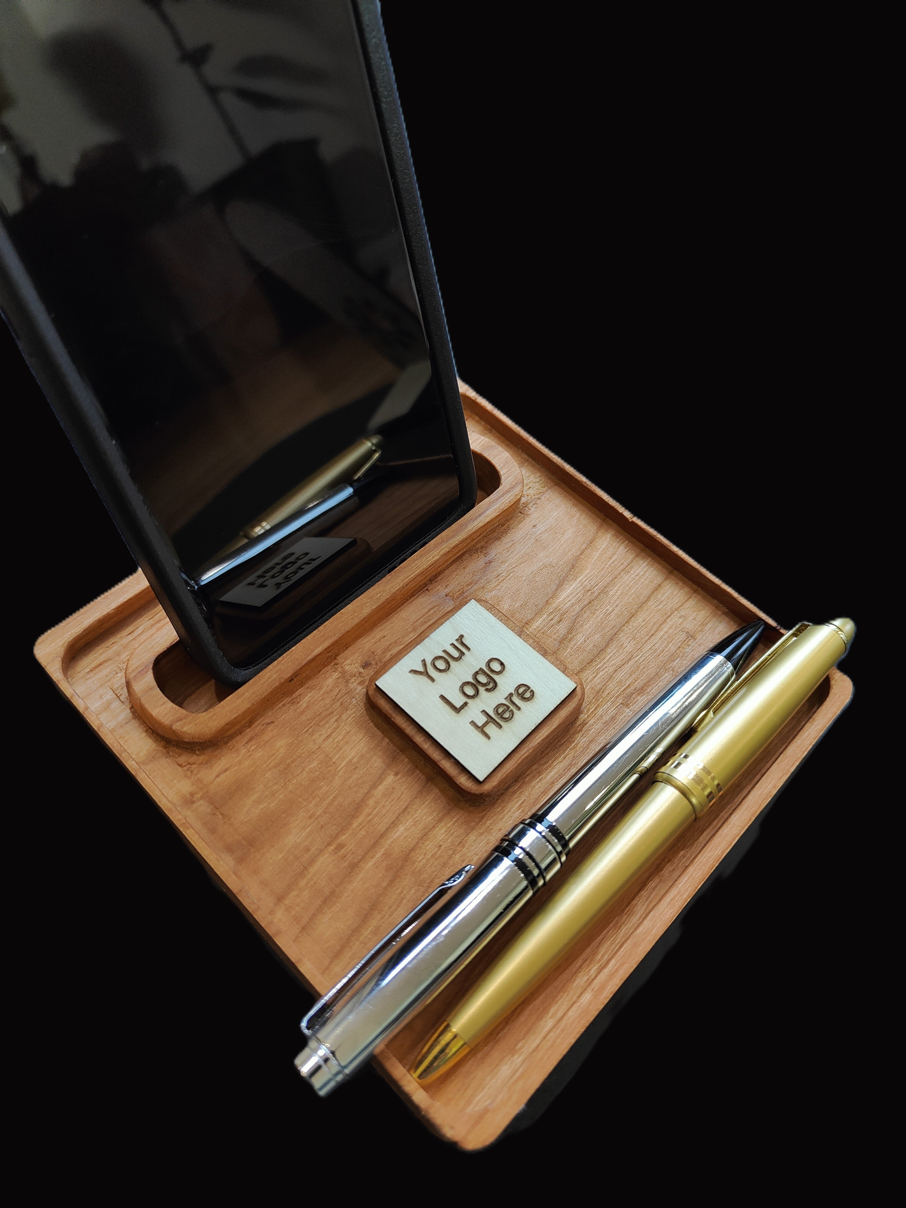 Personalized Solid Wood Phone Stand and catch-all tray