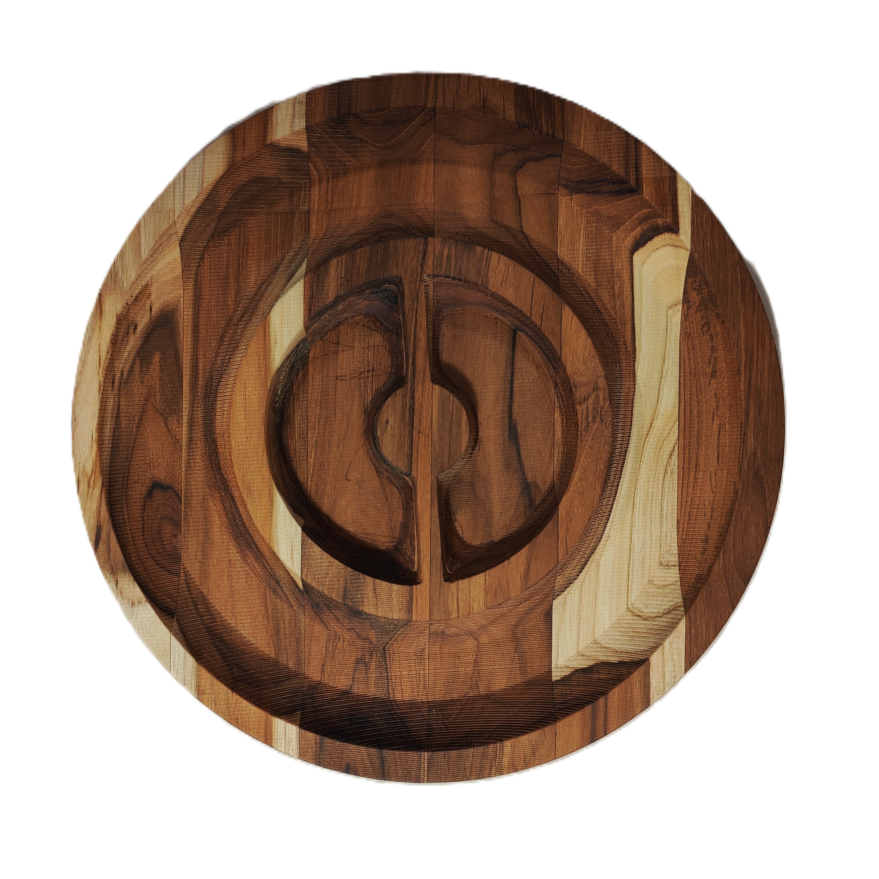 15-inch Teak Wood Dual-Round Serving Tray, Engraving Included - USA Handmade (LSTRAY001)