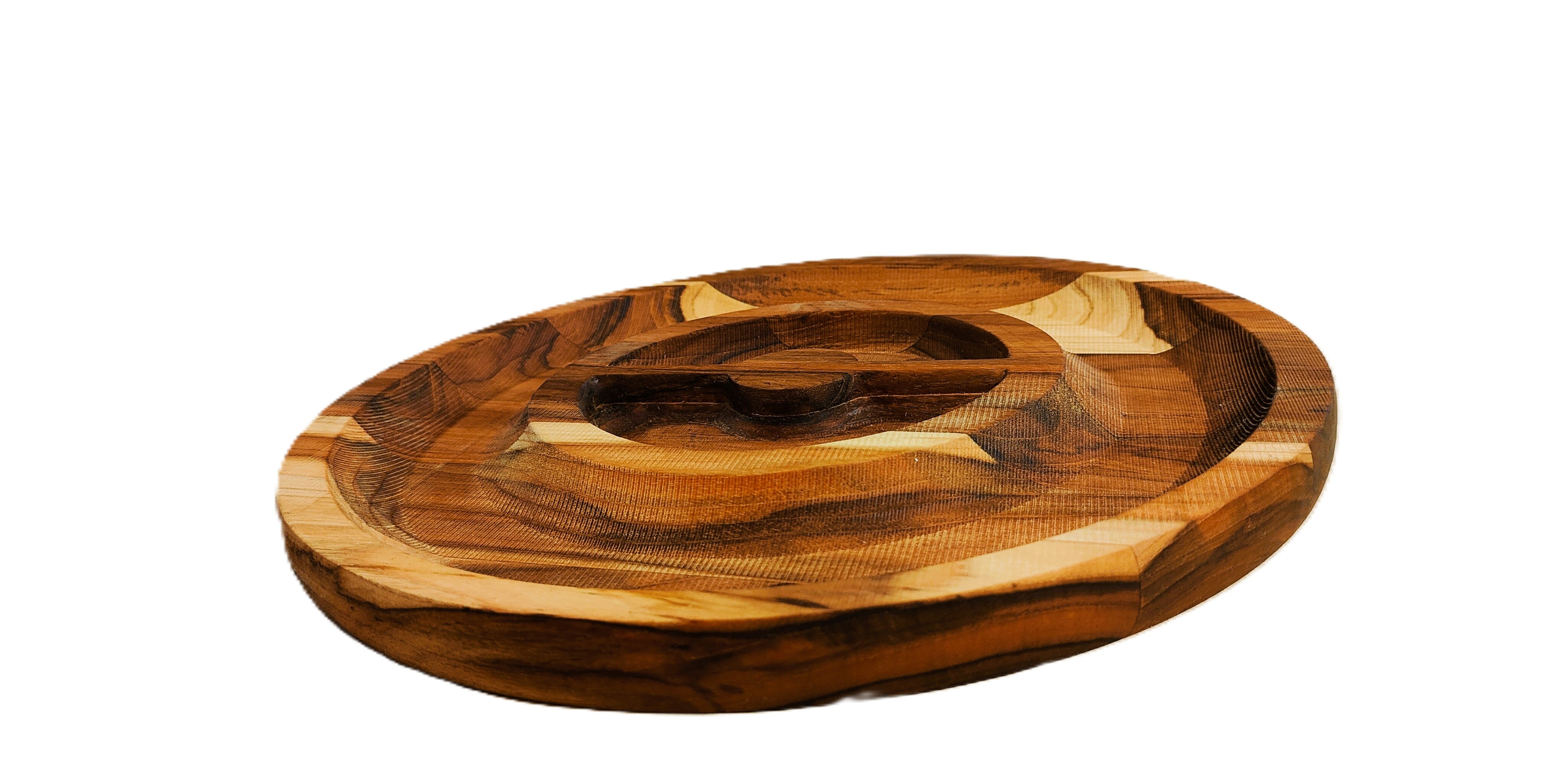 15-inch Teak Wood Dual-Round Serving Tray, Engraving Included - USA Handmade (LSTRAY001)