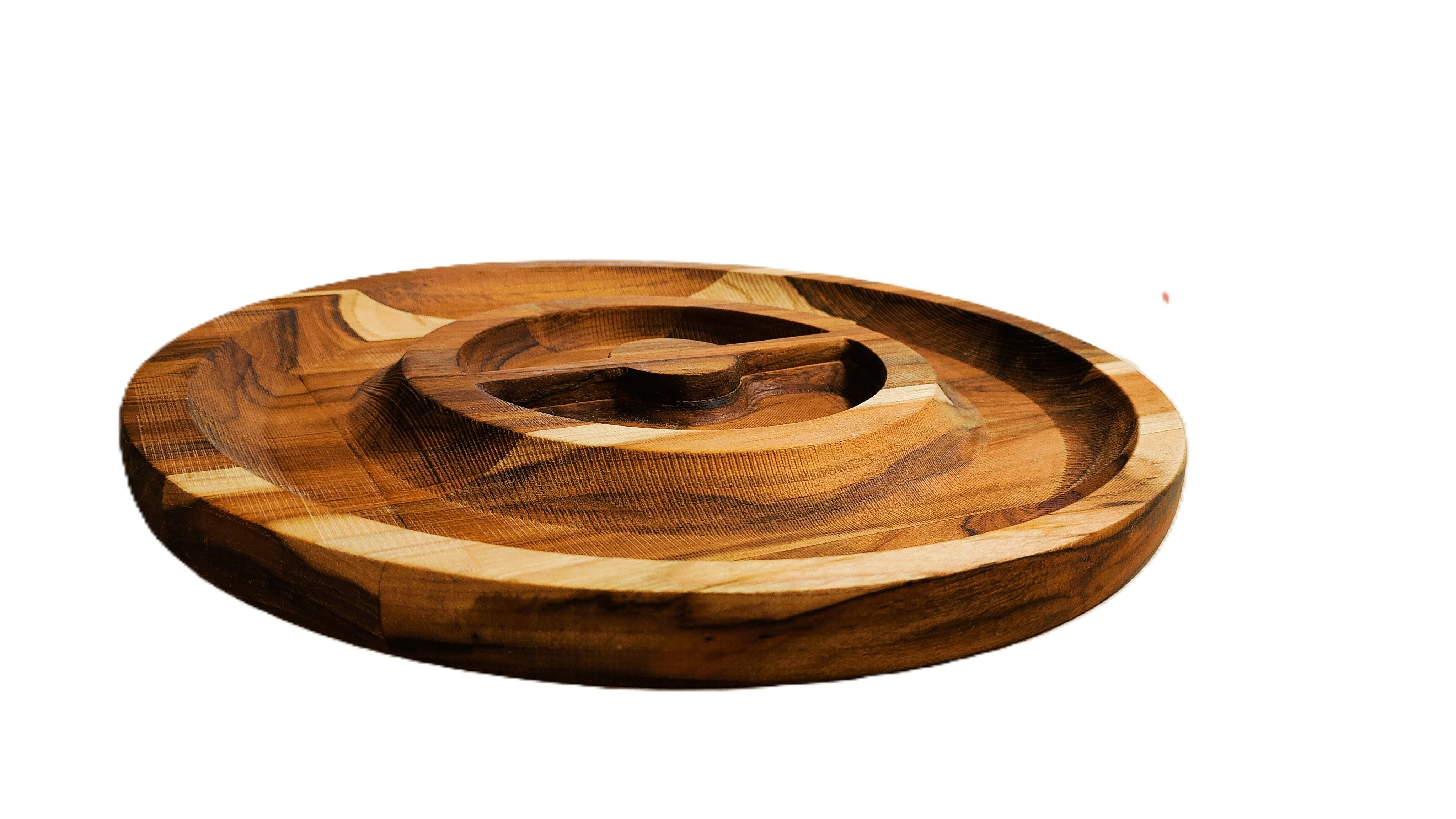 15-inch Teak Wood Dual-Round Serving Tray, Engraving Included - USA Handmade (LSTRAY001)