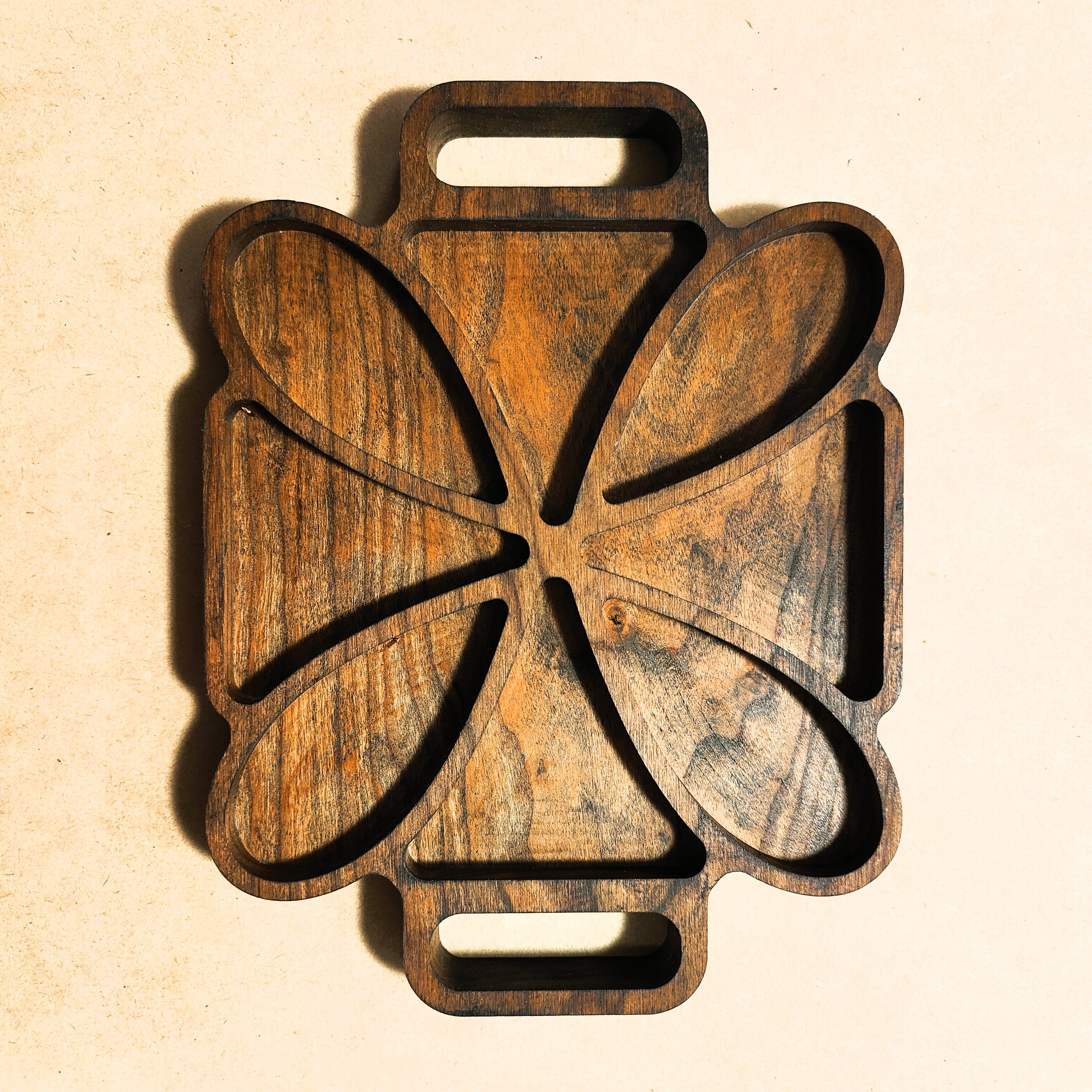 Square Oct-Part Blossom Tray with handles, Handmade USA - Free Engraving (MSTRAY011)
