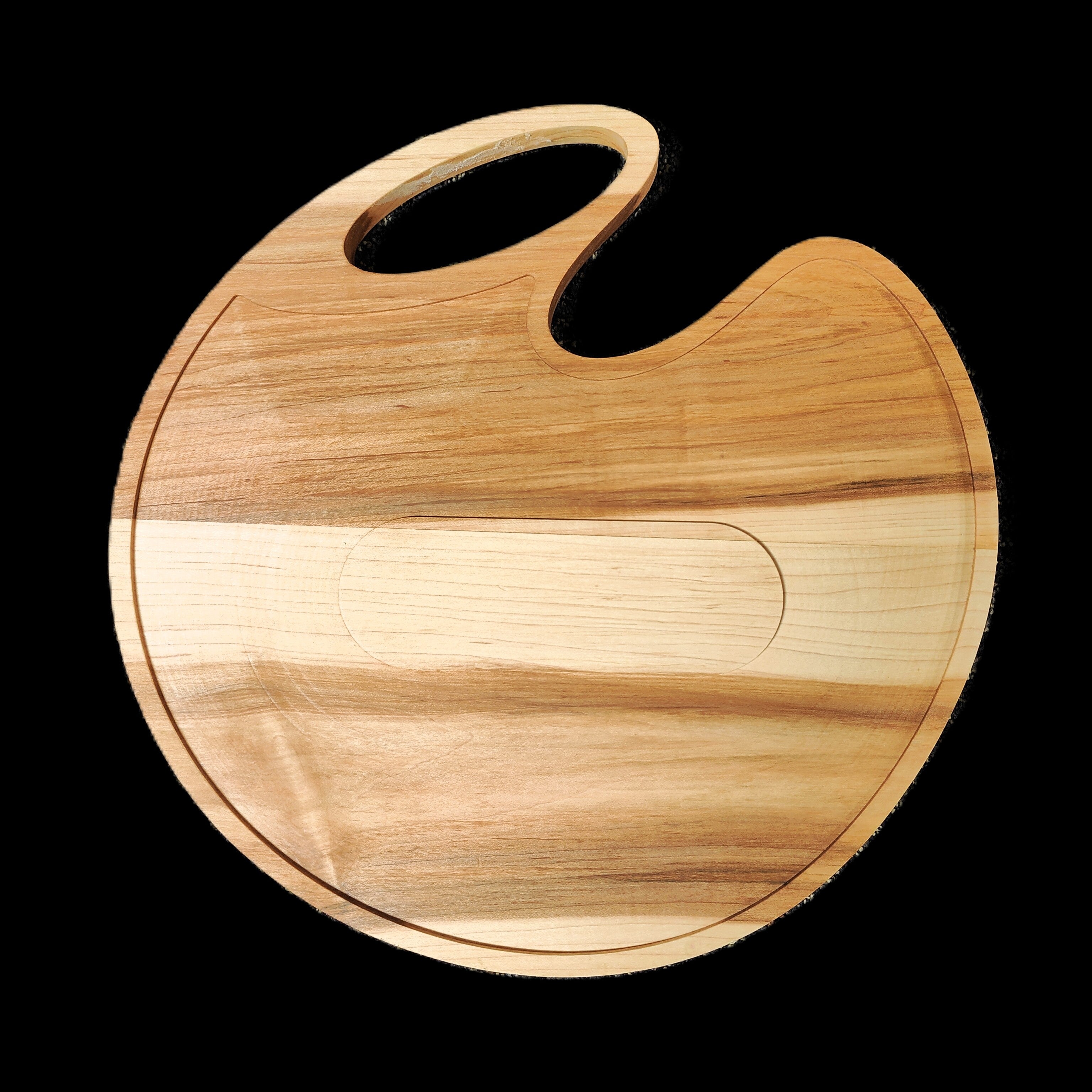 Large Round Maple Charcuterie Board with Handle, Handmade USA - Free Engraving (LSTRAY002)