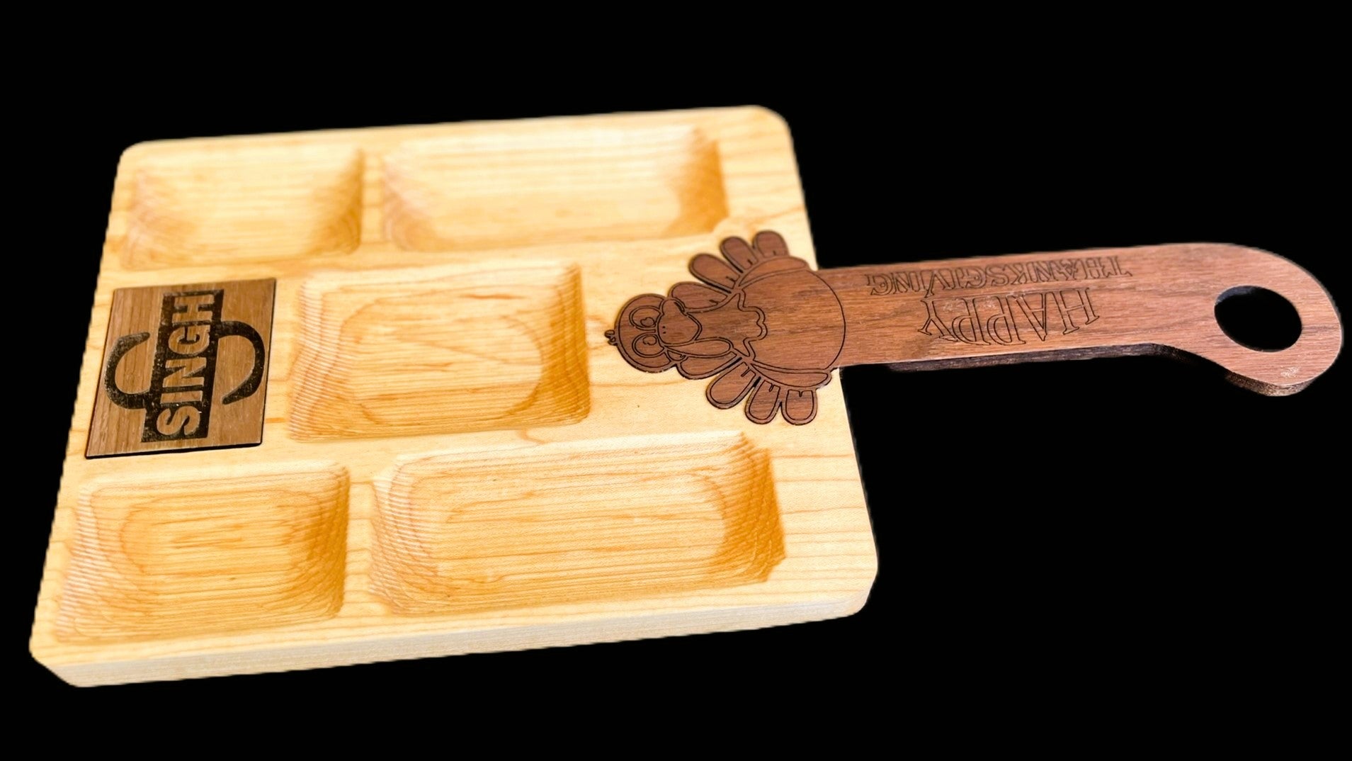 Handmade Thanksgiving Serving Tray with Turkey themed handle (laser engraving available)