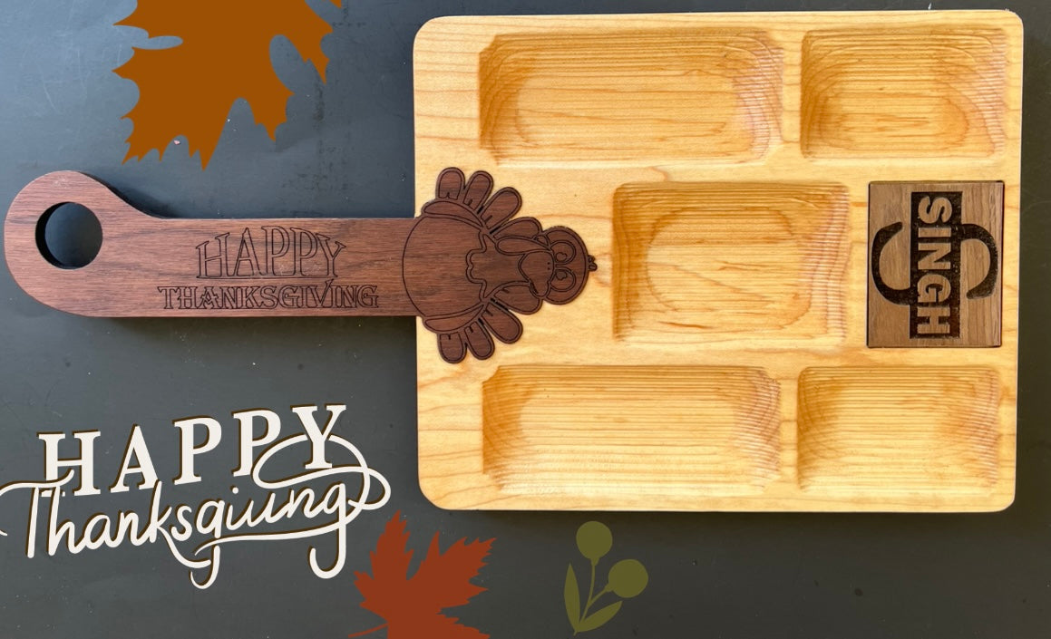 Handmade Thanksgiving Serving Tray with Turkey themed handle (laser engraving available)