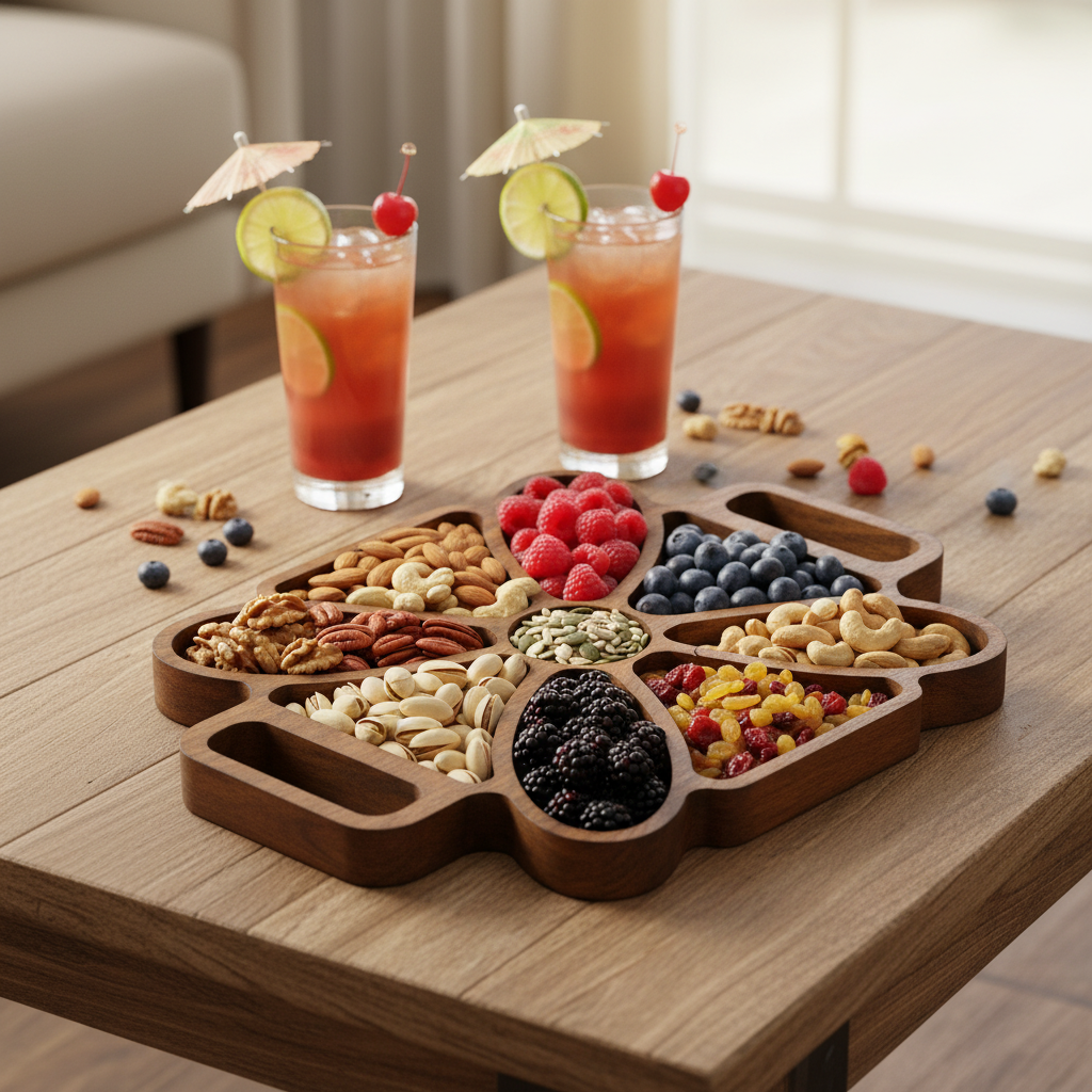 Square Oct-Part Blossom Tray with handles, Handmade USA - Free Engraving (MSTRAY011)