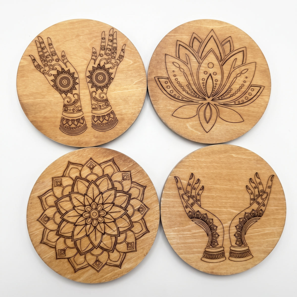 Diwali Engraved Wooden Coasters - Set of 4
