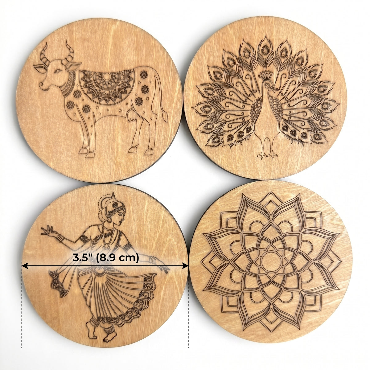 Diwali Engraved Wooden Coasters - Set of 4
