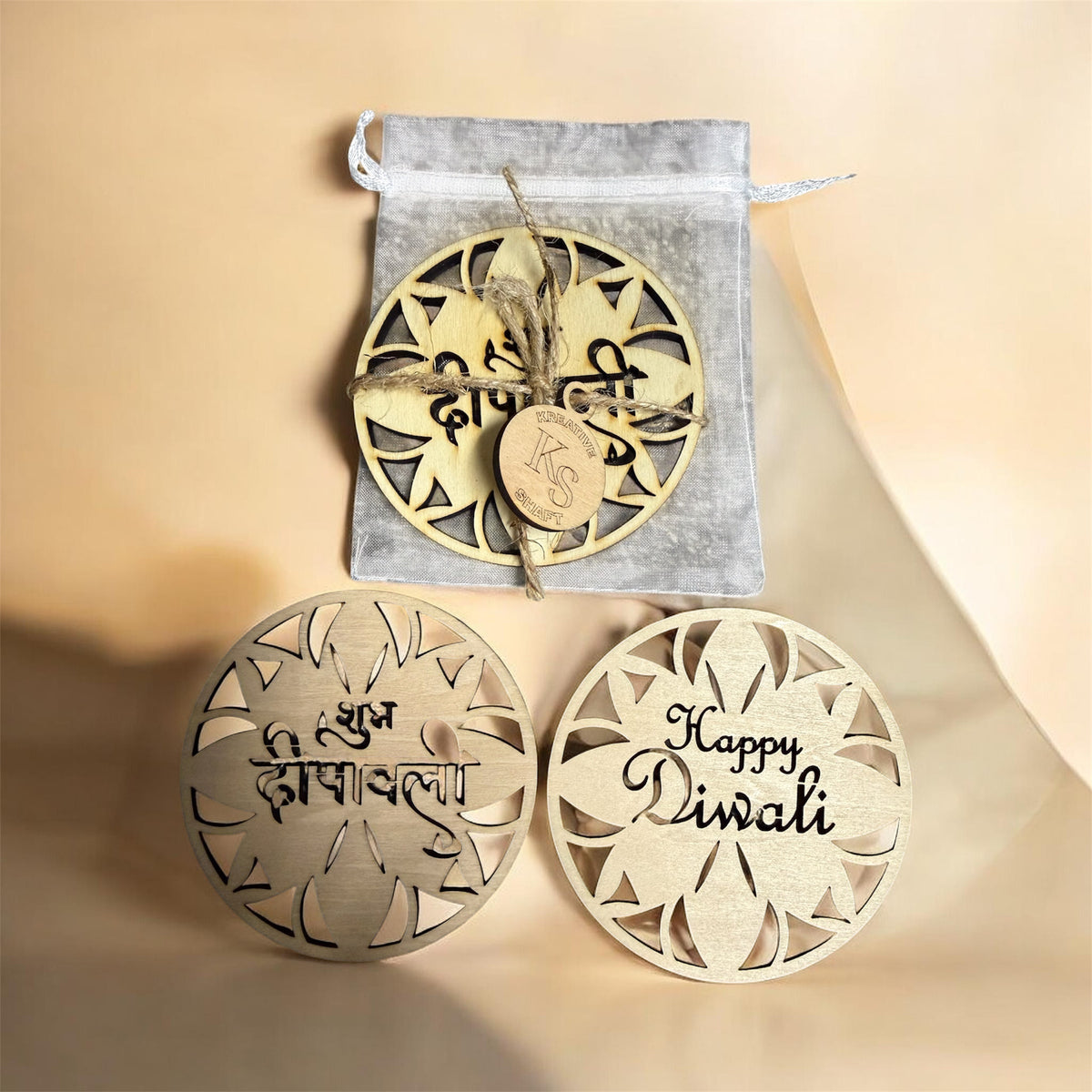Premium Laser-Cut Wooden Diwali Coasters (3.5") – Festive Decor & Gift Set