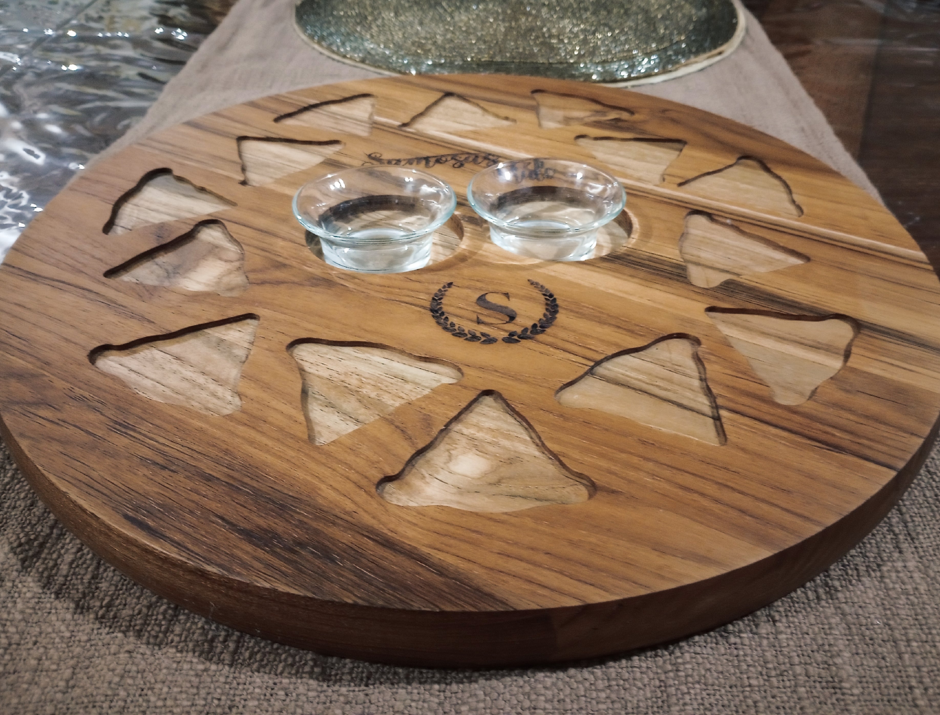 Solid Wood Serving Tray for Samosas and Chutney