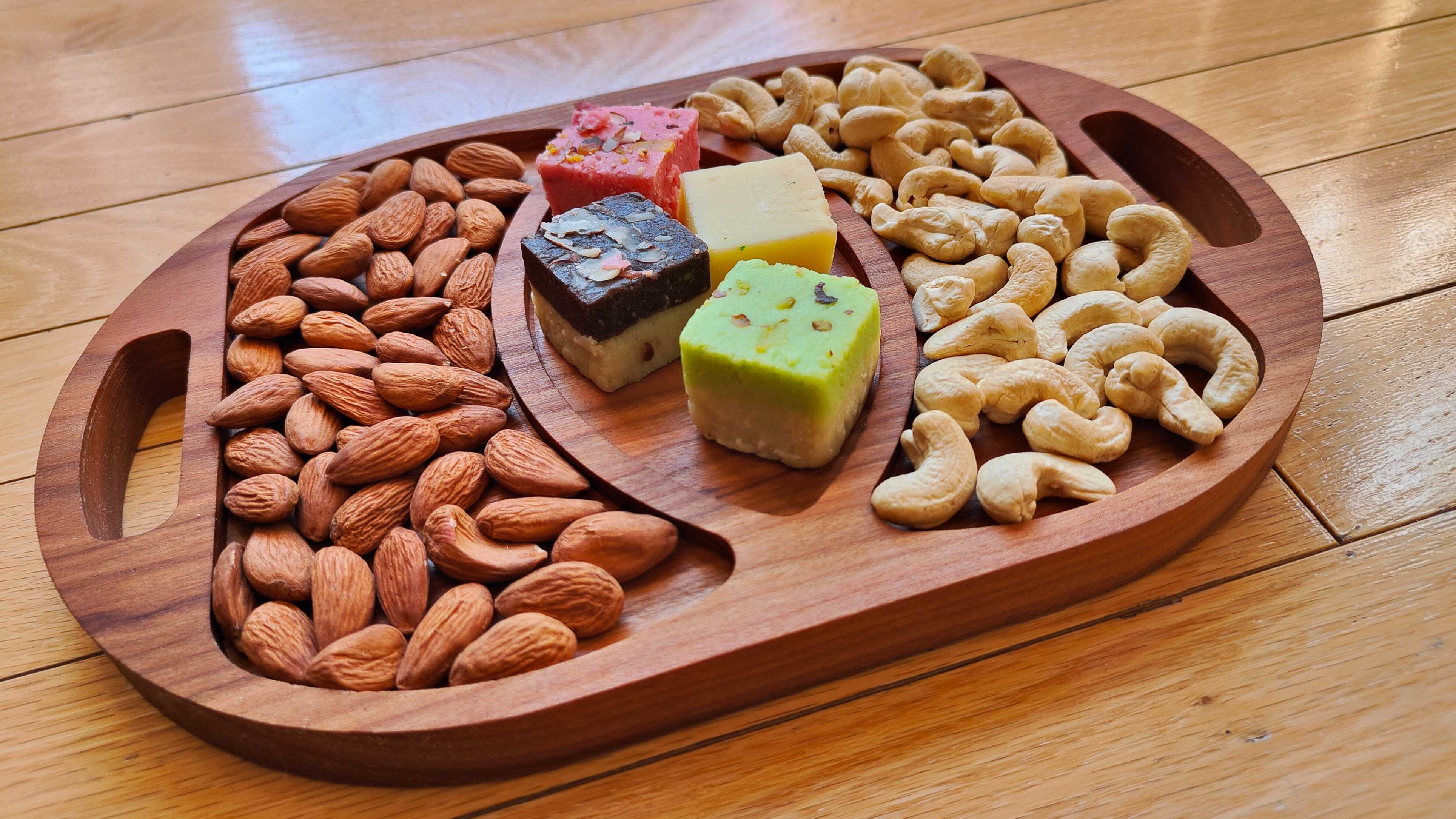 Handmade oval Serving Tray with 3 parts - made from natural hardwood (laser engraving available)