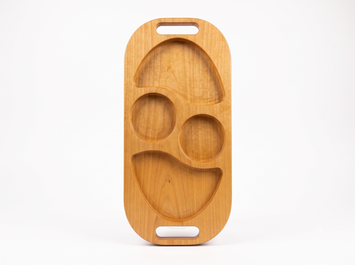 Artisan Hardwood Multi‑Section Tray – Carved Serving Platter for Appetizers & Dry Fruits