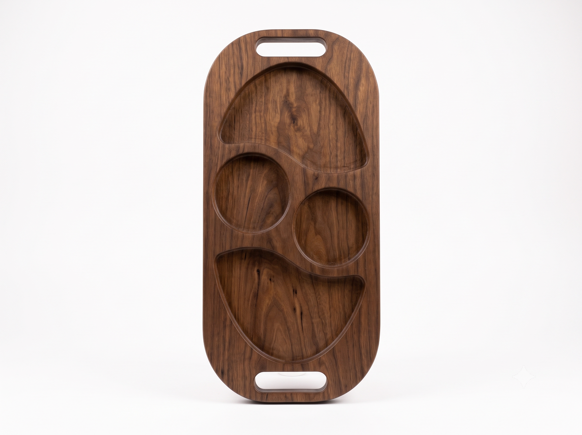Artisan Hardwood Multi‑Section Tray – Carved Serving Platter for Appetizers & Dry Fruits