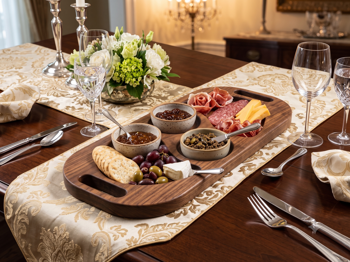 Artisan Hardwood Multi‑Section Tray – Carved Serving Platter for Appetizers & Dry Fruits