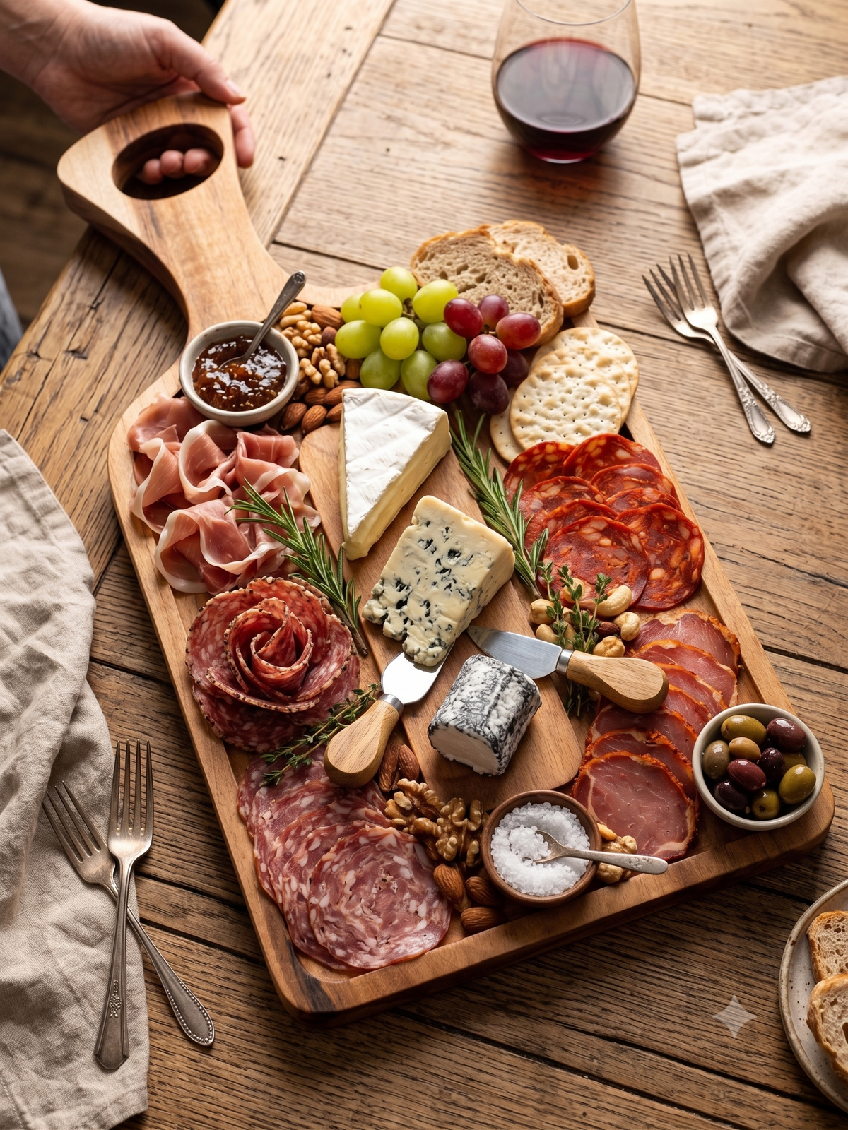Artisan Wooden Charcuterie Board – Rustic Serving Tray with Round Handle Cutout