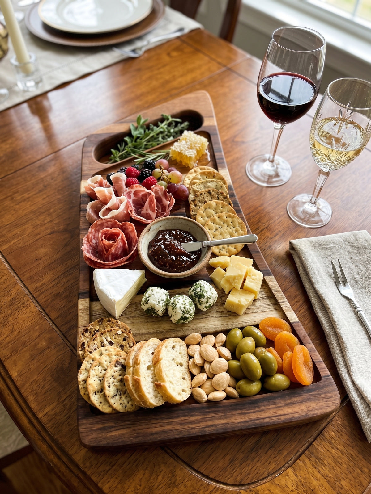 Asymmetric Wooden Serving Board with Handle – Elegant Charcuterie Tray for Wine Nights & Gatherings