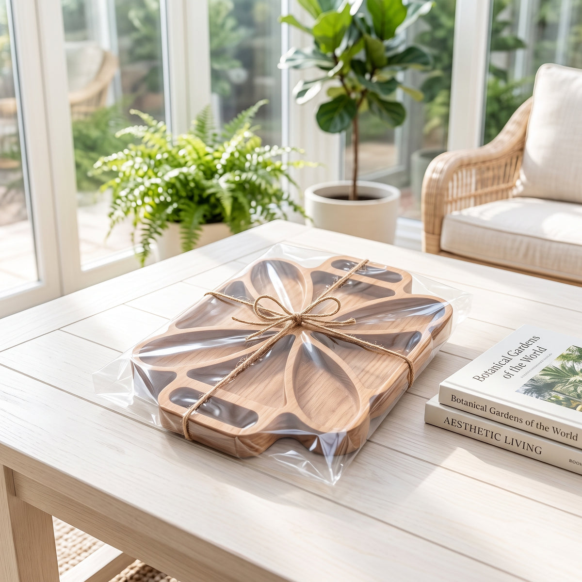 Artisan Wooden Petal‑Style Serving Tray – Multi‑Section Snack & Appetizer Platter