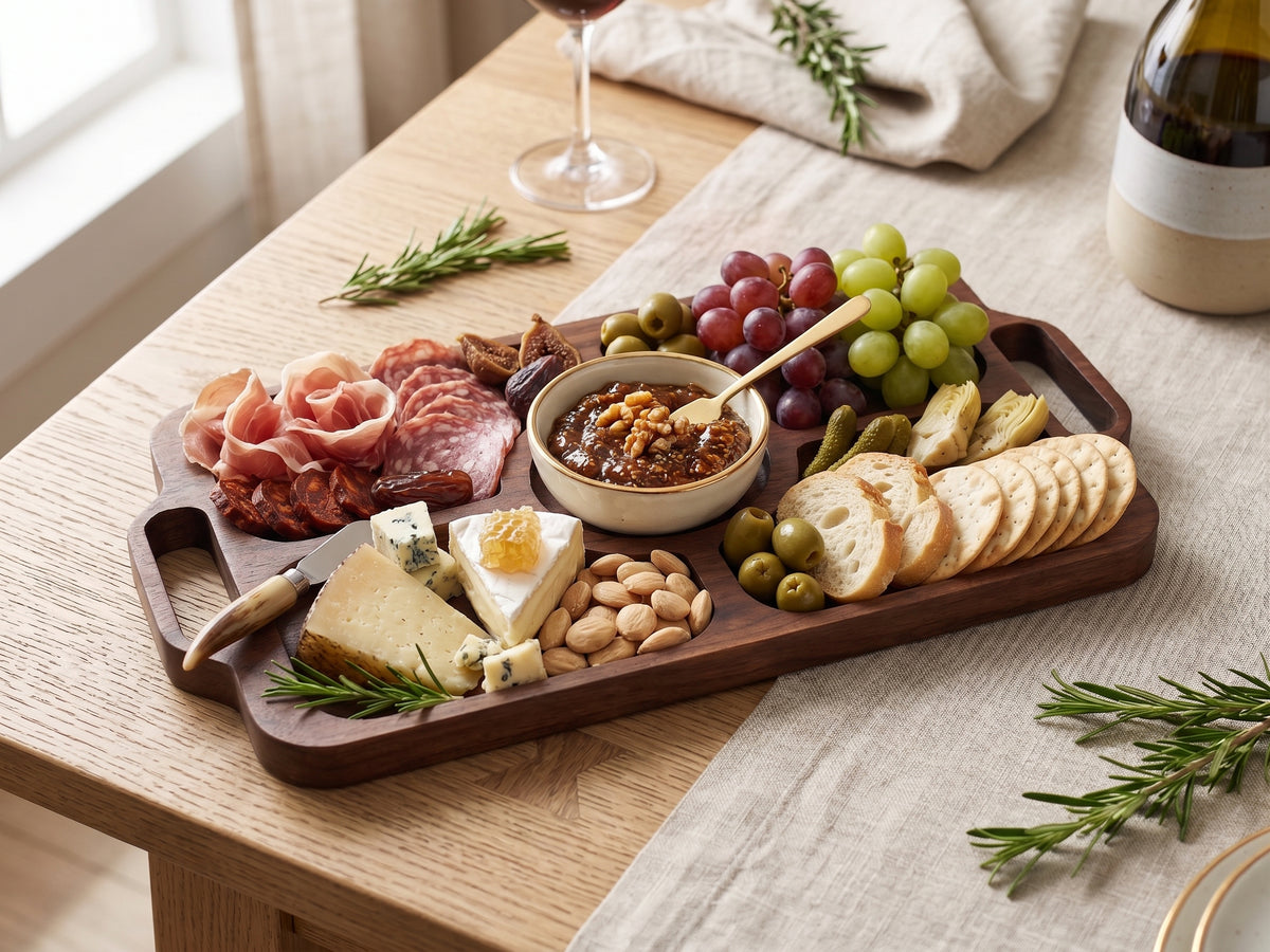 Large Quartet Rectangular Tray with handles, Handmade Charcuterie Board for Entertaining