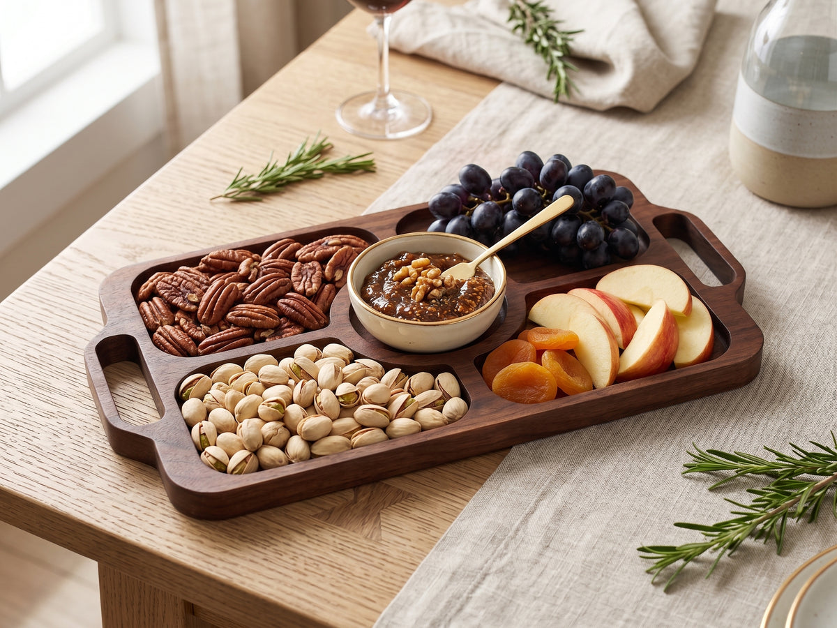 Large Quartet Rectangular Tray with handles, Handmade Charcuterie Board for Entertaining