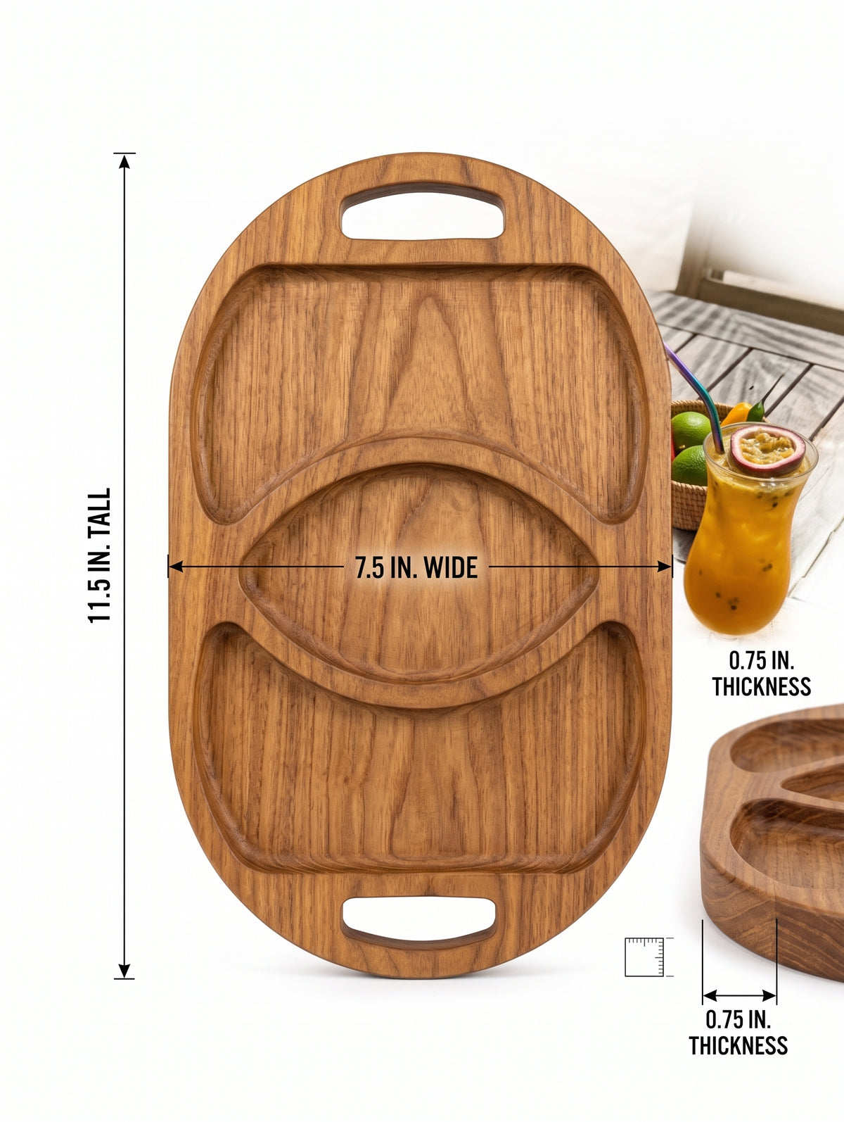 Artisan Hardwood 3‑Part Oval Tray – Multi‑Compartment Snack & Appetizer Server