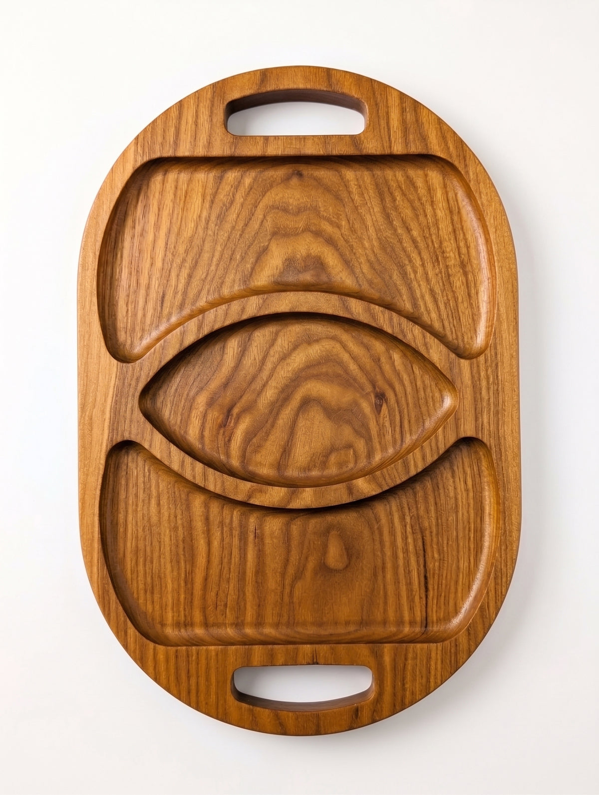 Artisan Hardwood 3‑Part Oval Tray – Multi‑Compartment Snack & Appetizer Server