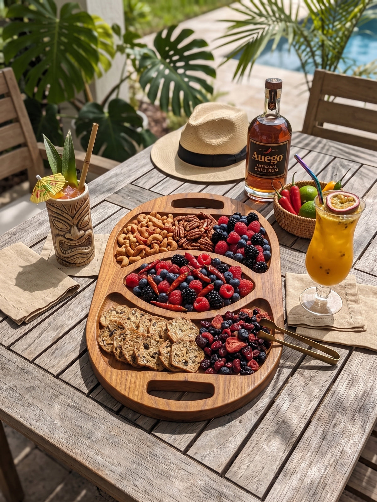 Artisan Hardwood 3‑Part Oval Tray – Multi‑Compartment Snack & Appetizer Server