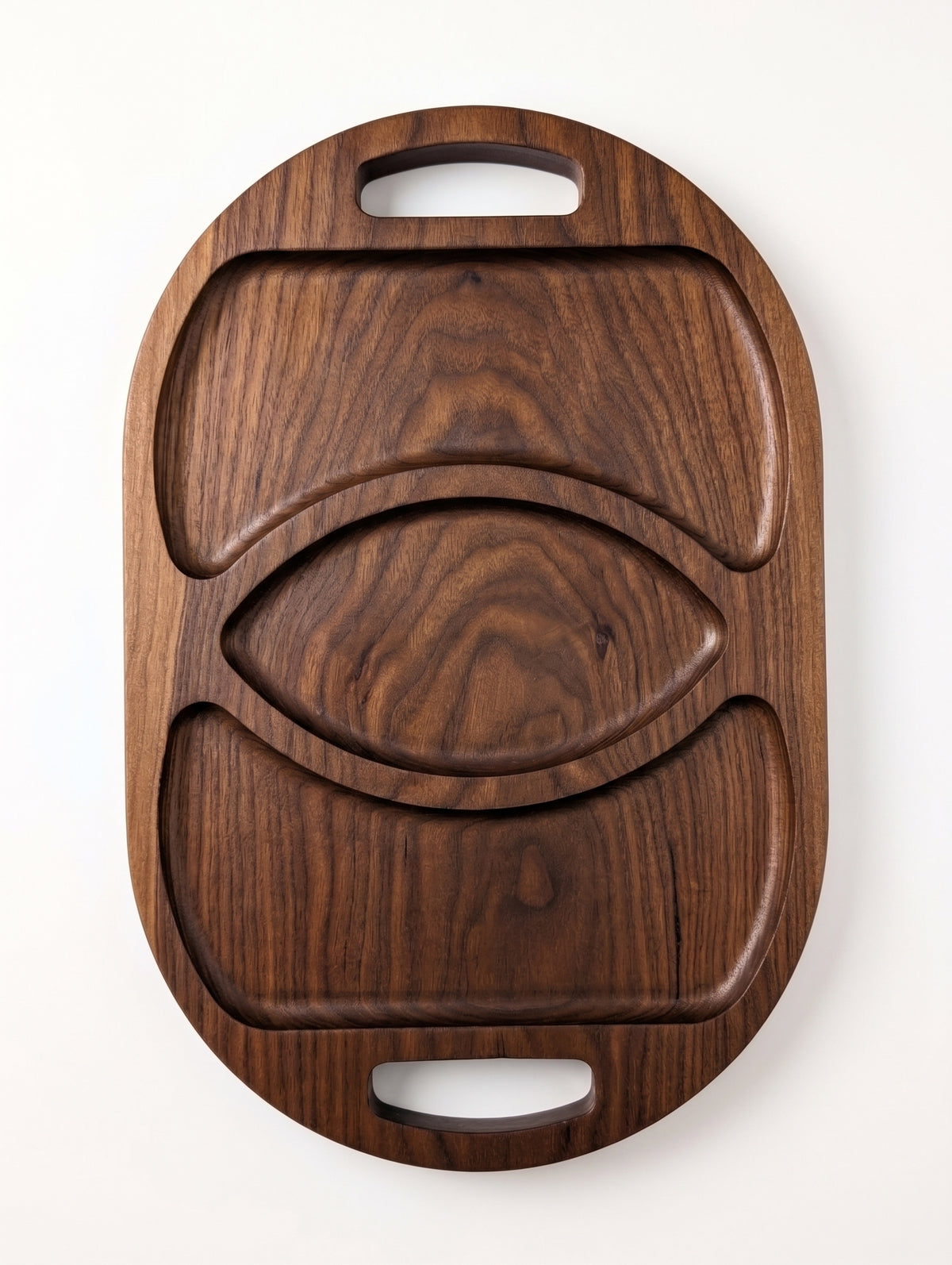 Artisan Hardwood 3‑Part Oval Tray – Multi‑Compartment Snack & Appetizer Server