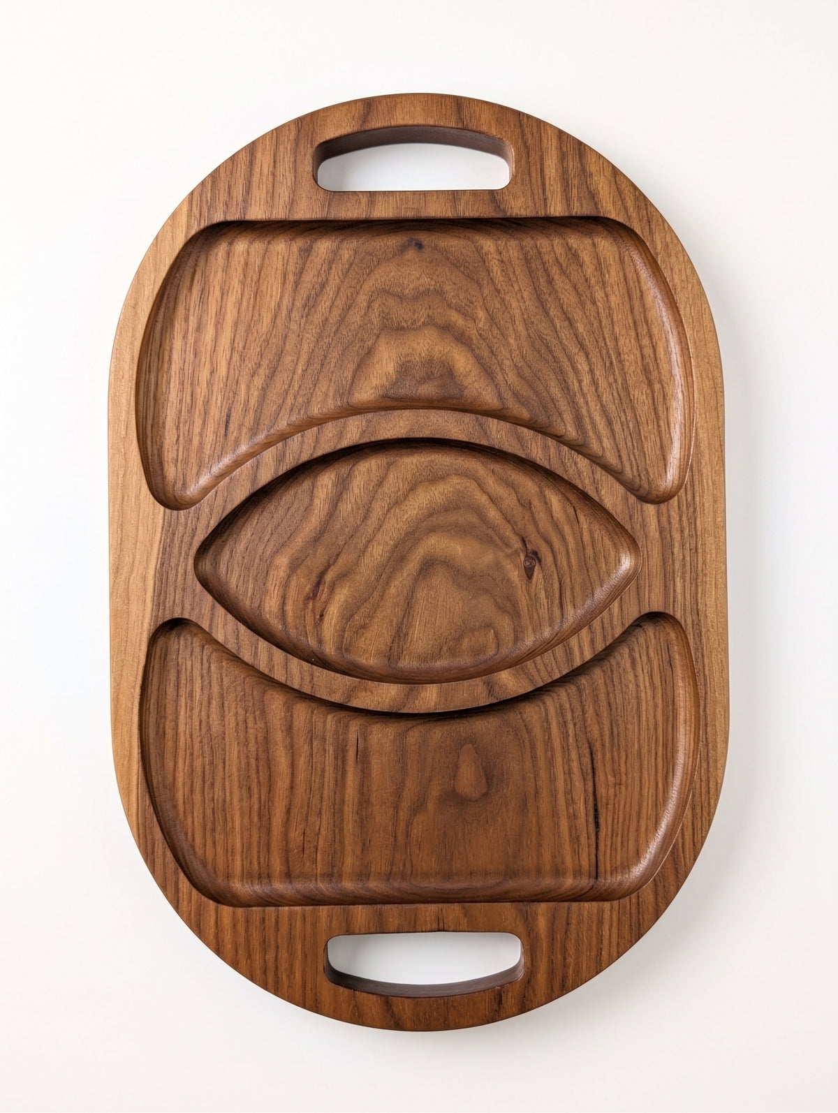 Artisan Hardwood 3‑Part Oval Tray – Multi‑Compartment Snack & Appetizer Server